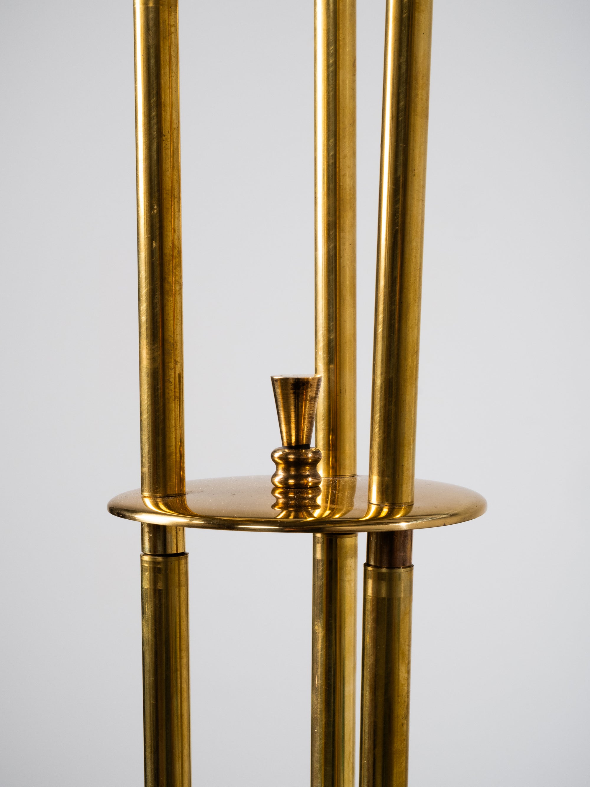 Finnish Mid-Century Three Arm Brass &amp; Opaline Glass Floor Lamp