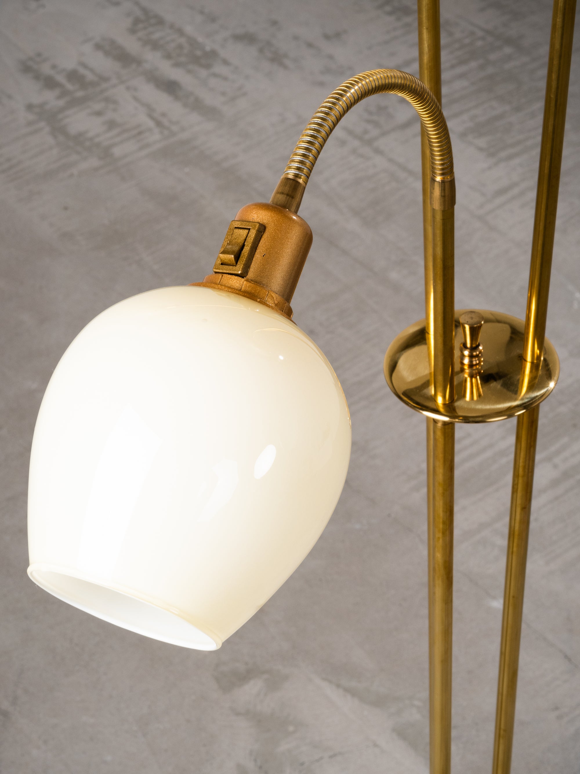 Finnish Mid-Century Three Arm Brass &amp; Opaline Glass Floor Lamp