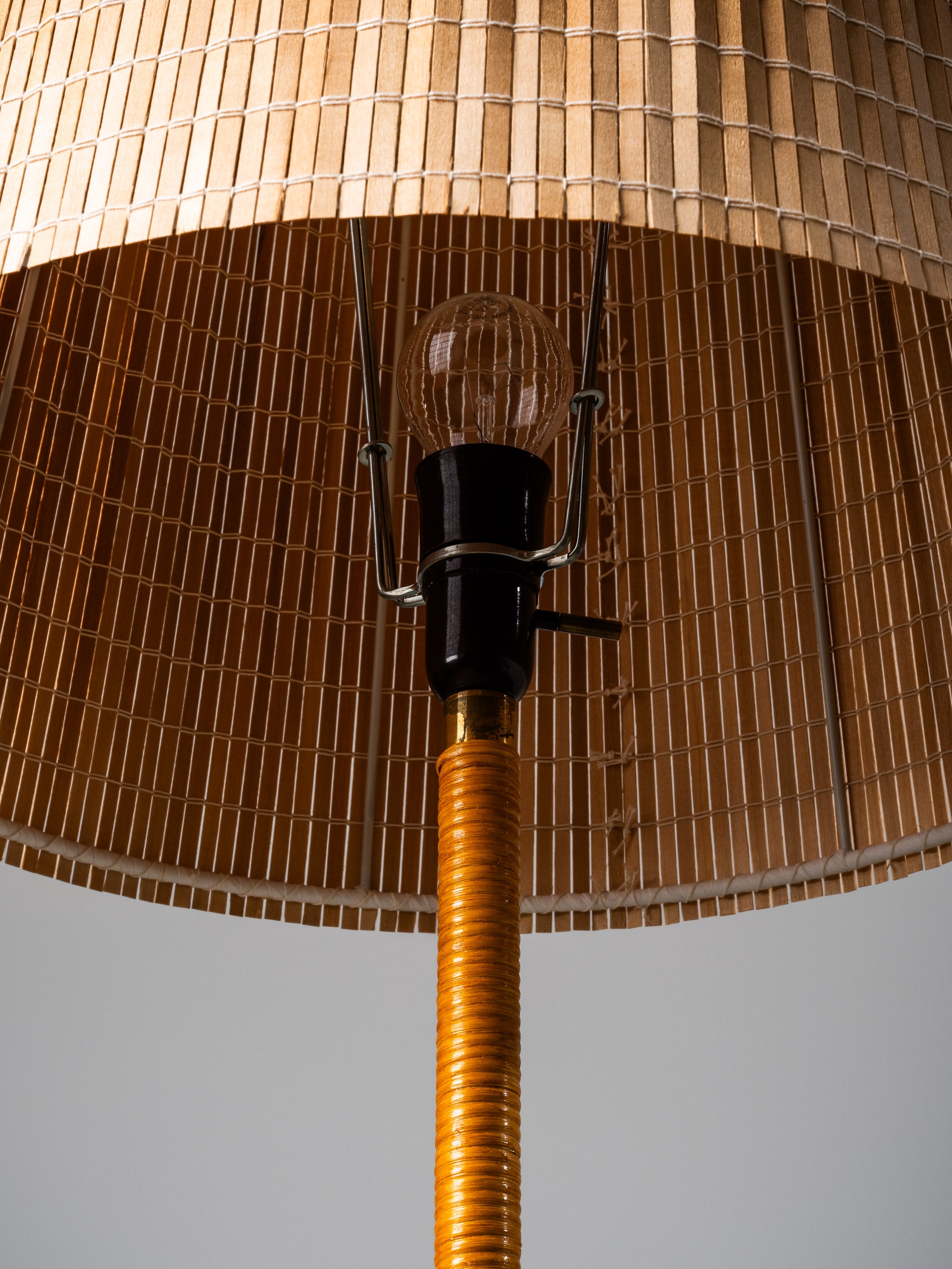 Scandinavian Mid-Century Brass &amp; Rattan Floor Lamp, 1950s
