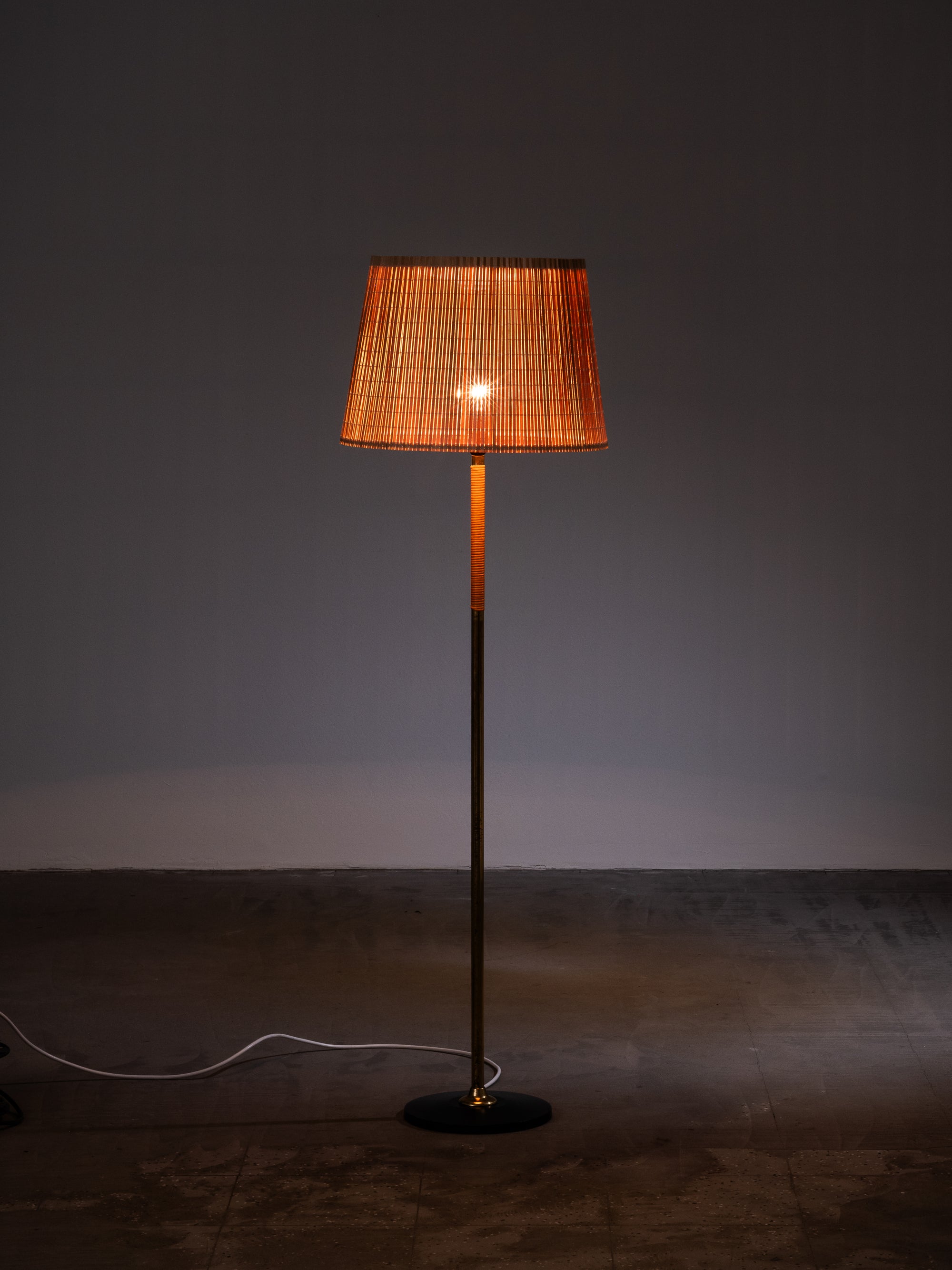 Scandinavian Mid-Century Brass &amp; Rattan Floor Lamp, 1950s