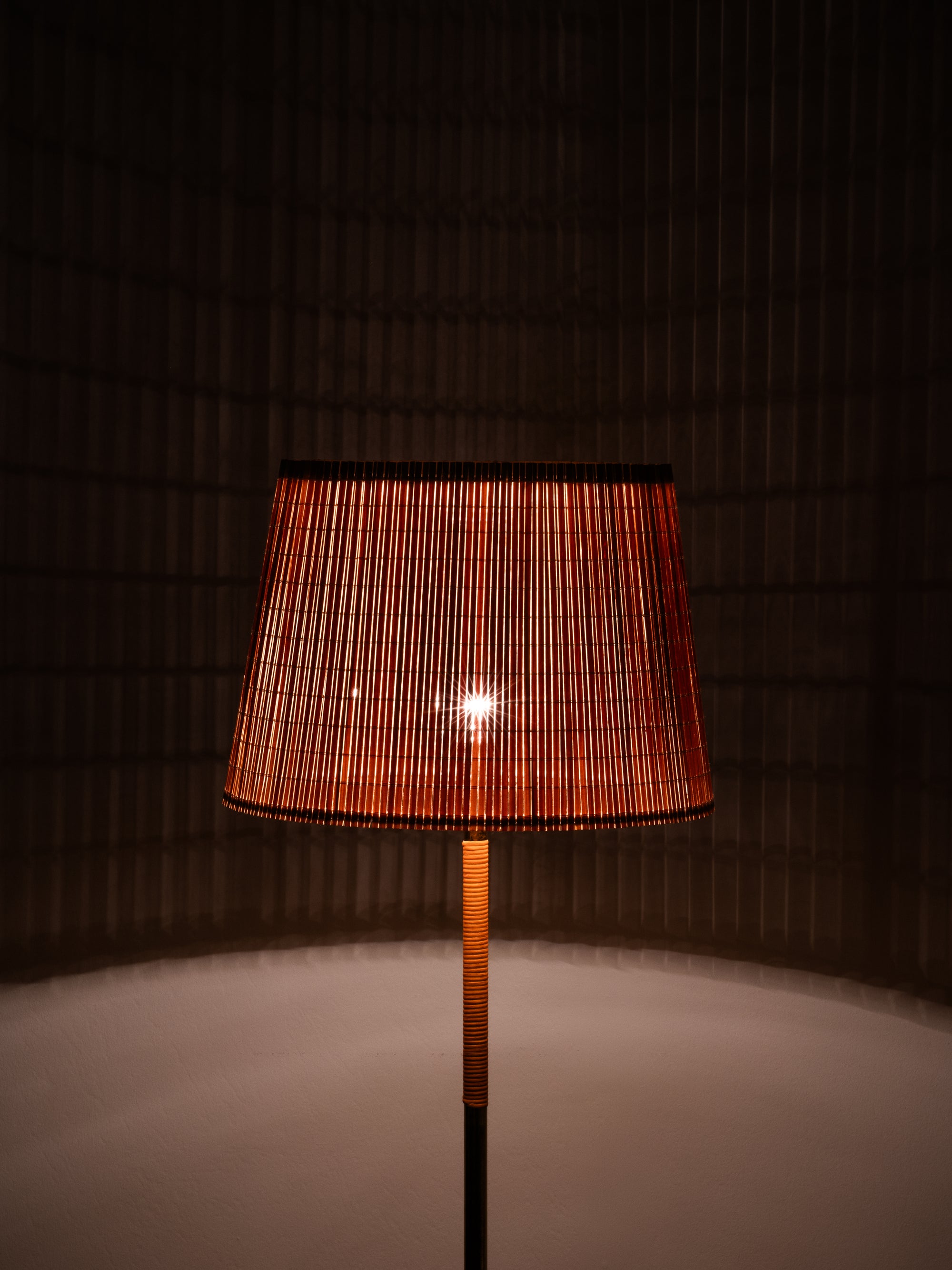 Scandinavian Mid-Century Brass &amp; Rattan Floor Lamp, 1950s