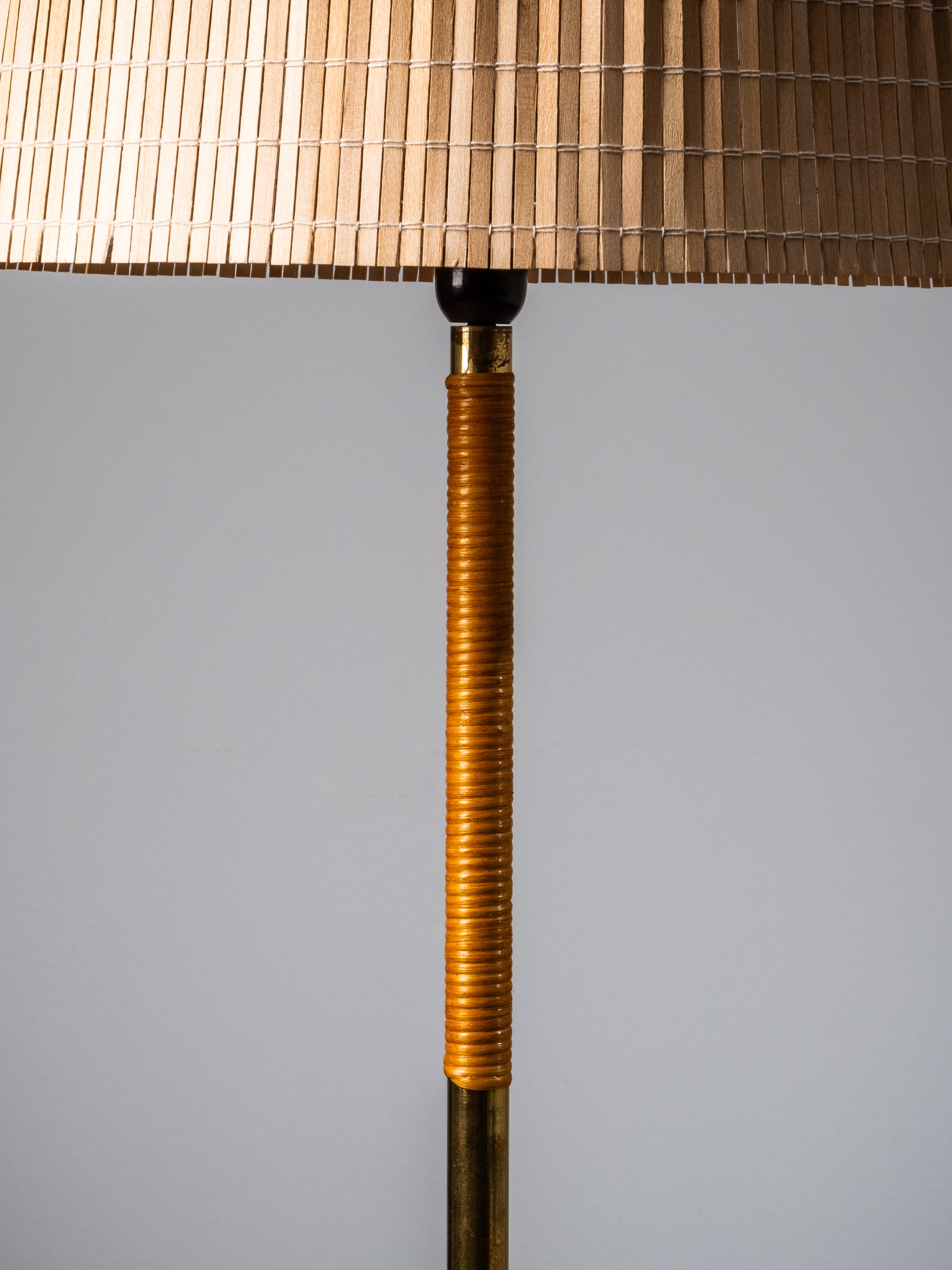 Scandinavian Mid-Century Brass &amp; Rattan Floor Lamp, 1950s