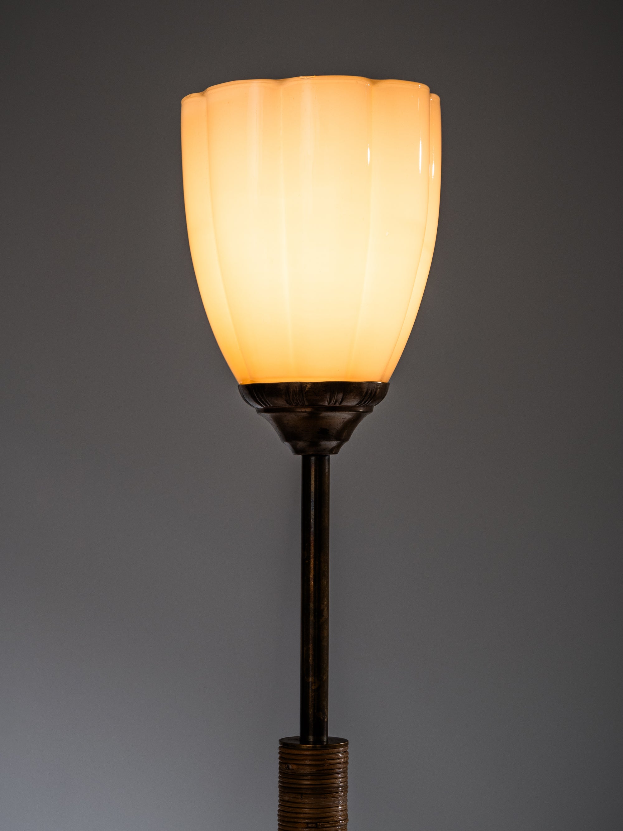 Scandinavian Art Deco Table Lamp in Brass, Rattan &amp; Opaline Glass, 1930s