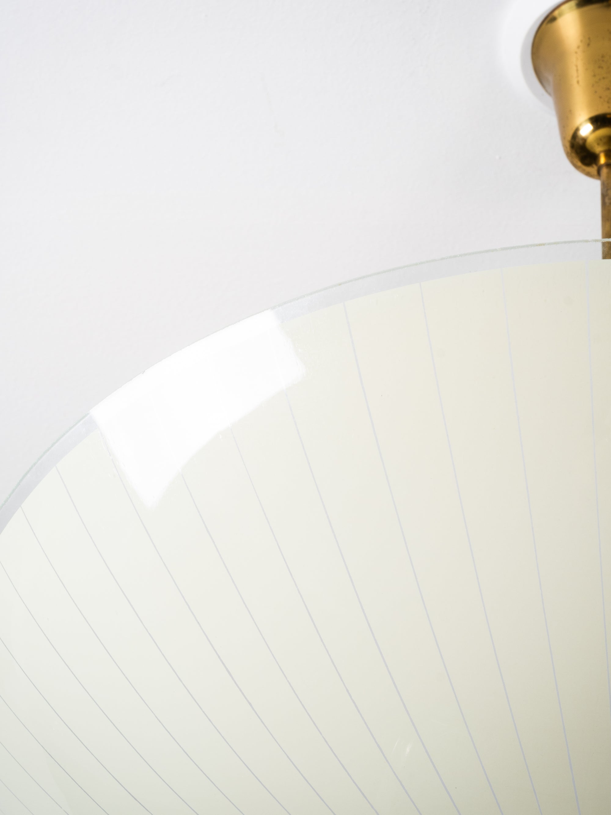 Mid-Century Ceiling Lamp in Brass &amp; Striped Glass by Lasipaino, Finland, 1950s