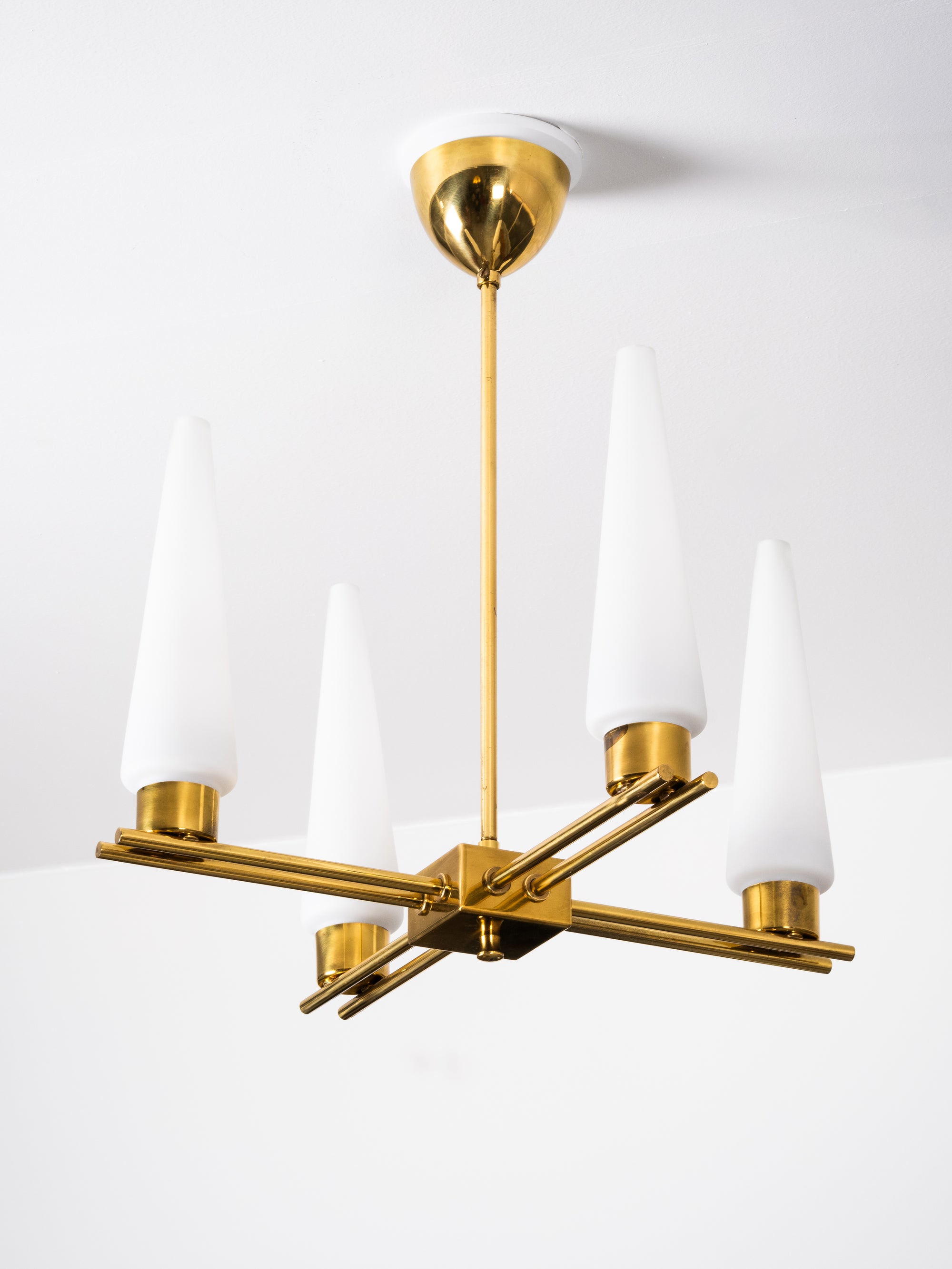 Brass &amp; Glass Chandelier Model ER 174 by Itsu, Finland, 1950s