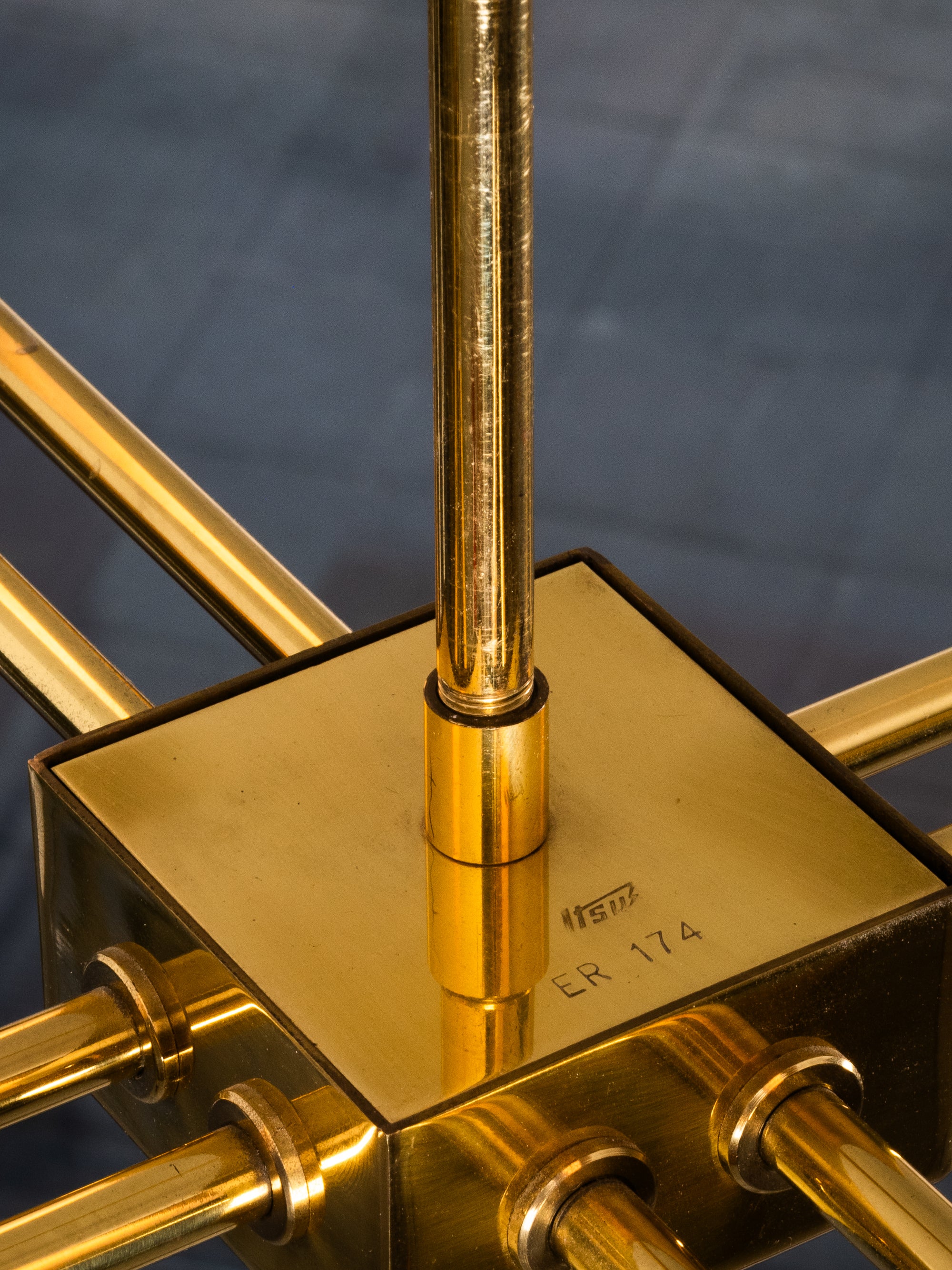 Brass &amp; Glass Chandelier Model ER 174 by Itsu, Finland, 1950s