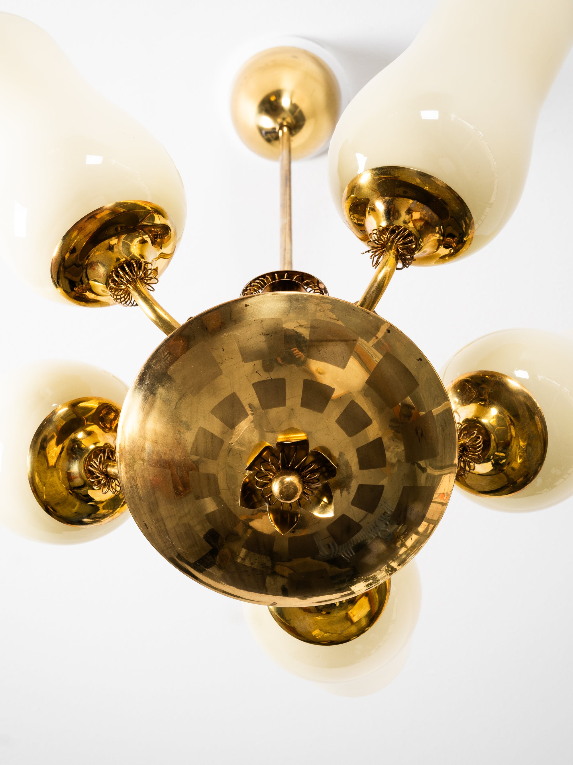 Brass &amp; Glass Chandelier Model 505-5 by Stockmann Orno, Finland, 1950s