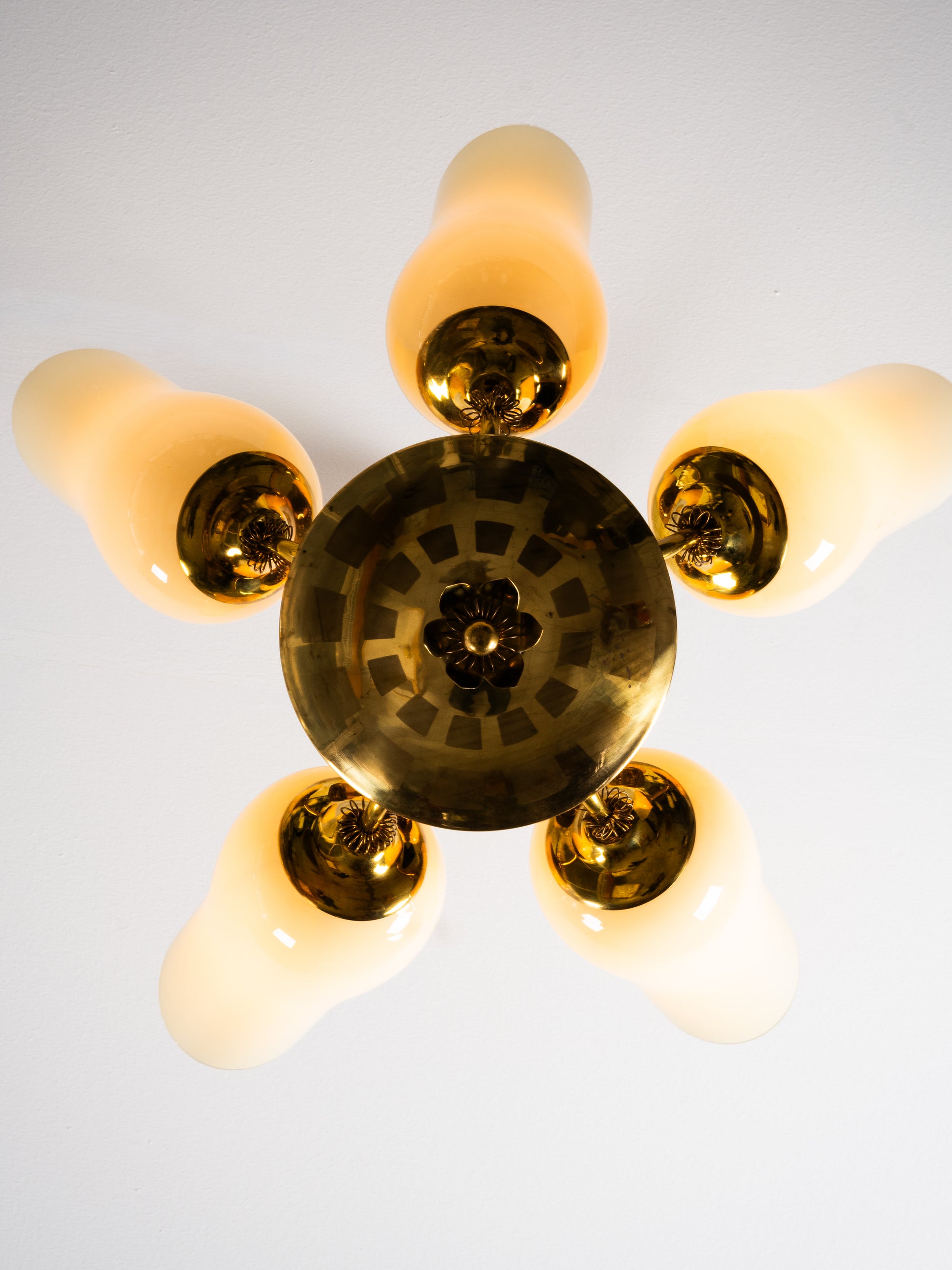 Brass &amp; Glass Chandelier Model 505-5 by Stockmann Orno, Finland, 1950s