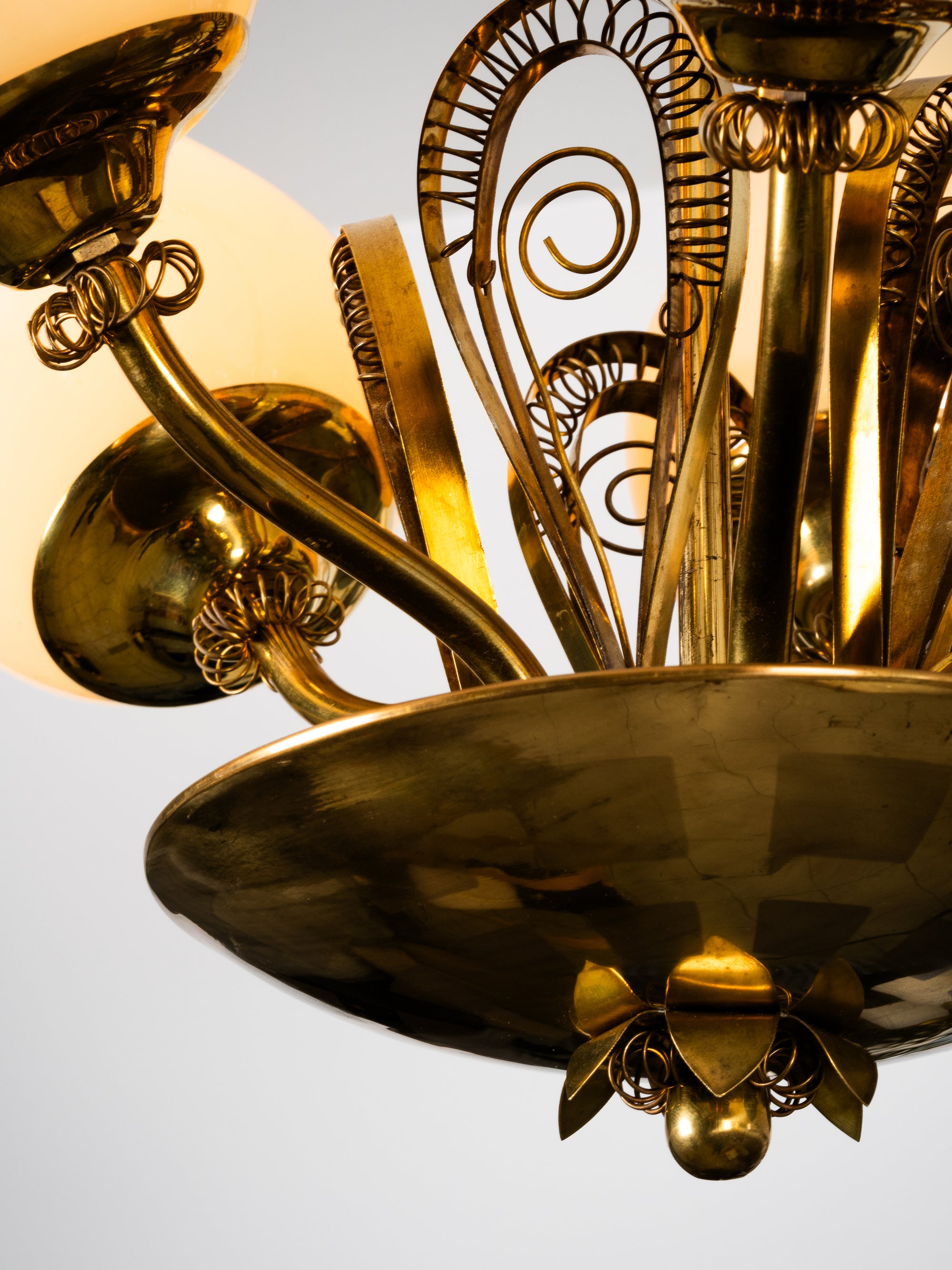 Brass &amp; Glass Chandelier Model 505-5 by Stockmann Orno, Finland, 1950s