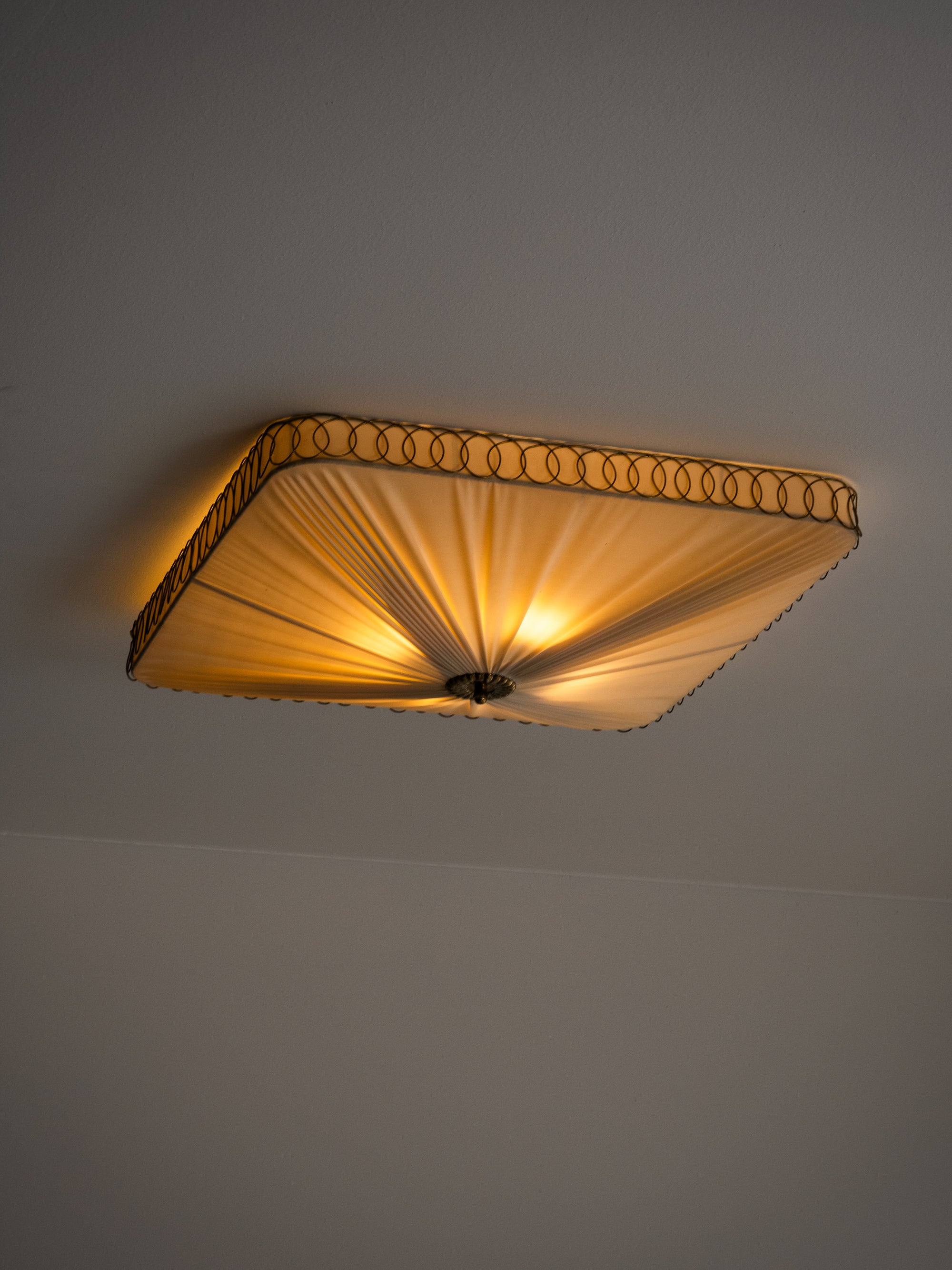 Model K5-11 Brass &amp; Synthetic Textile Flush Mount by Idman Oy, Finland, 1950s