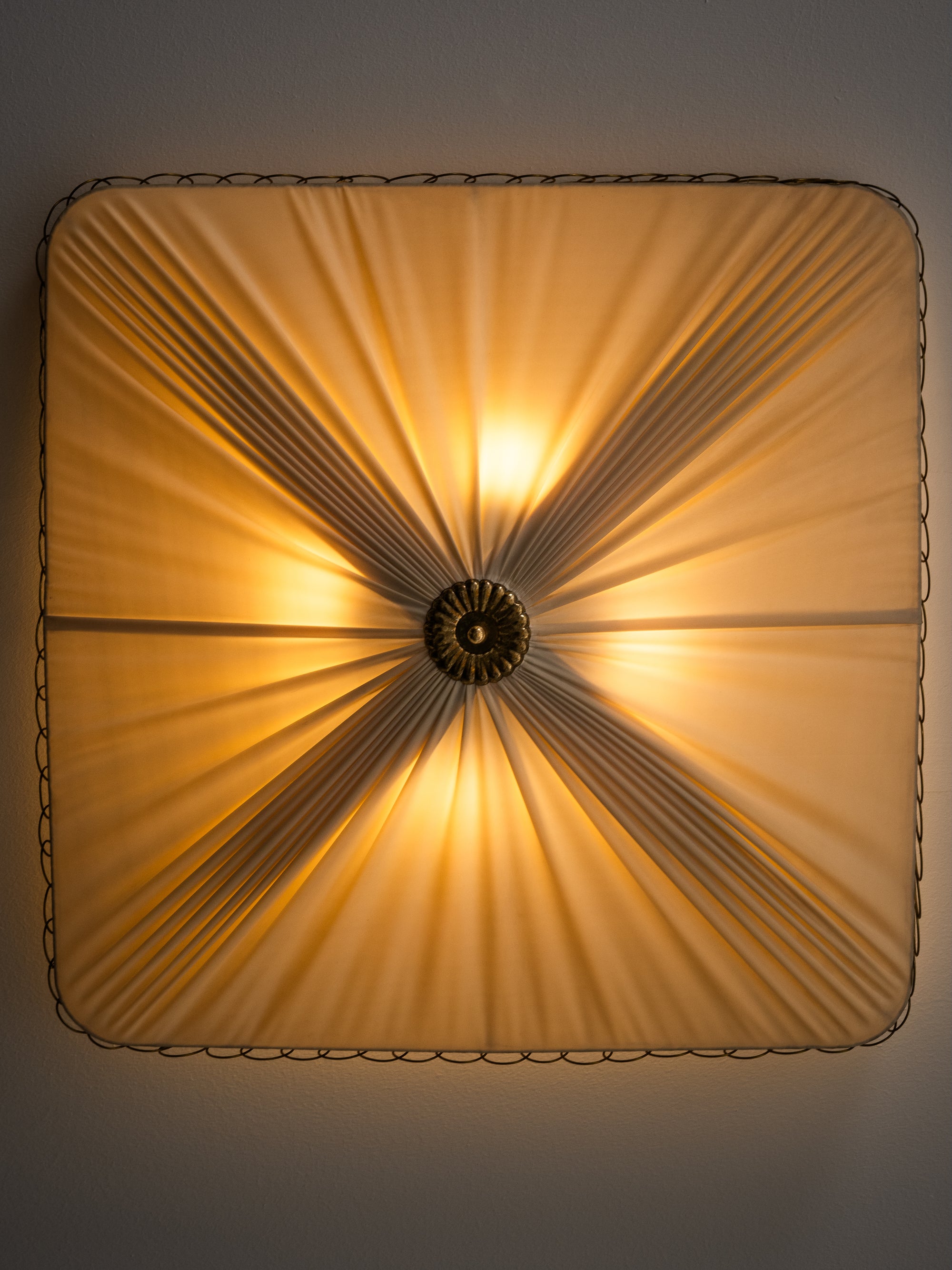 Model K5-11 Brass &amp; Synthetic Textile Flush Mount by Idman Oy, Finland, 1950s