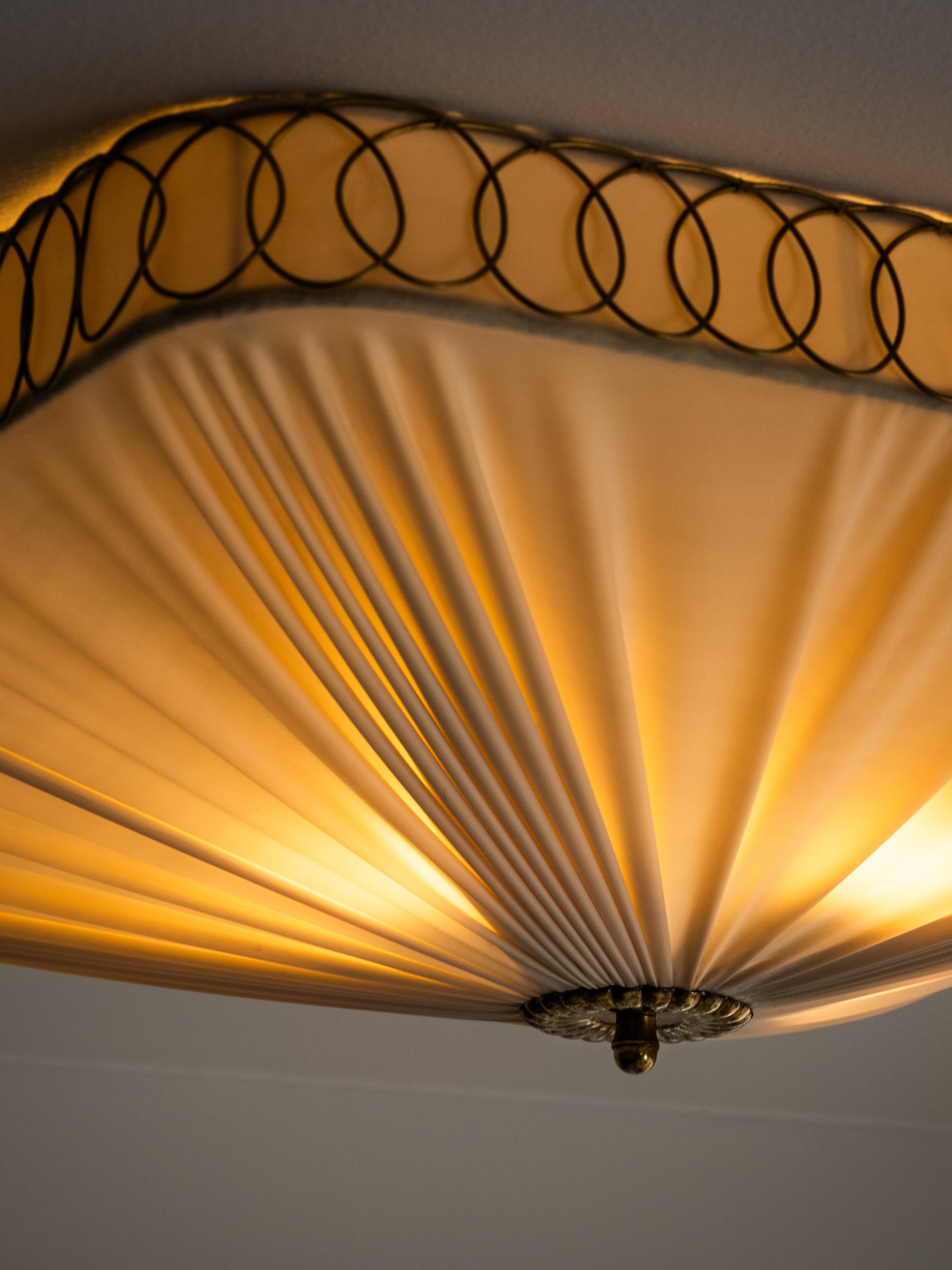 Model K5-11 Brass &amp; Synthetic Textile Flush Mount by Idman Oy, Finland, 1950s
