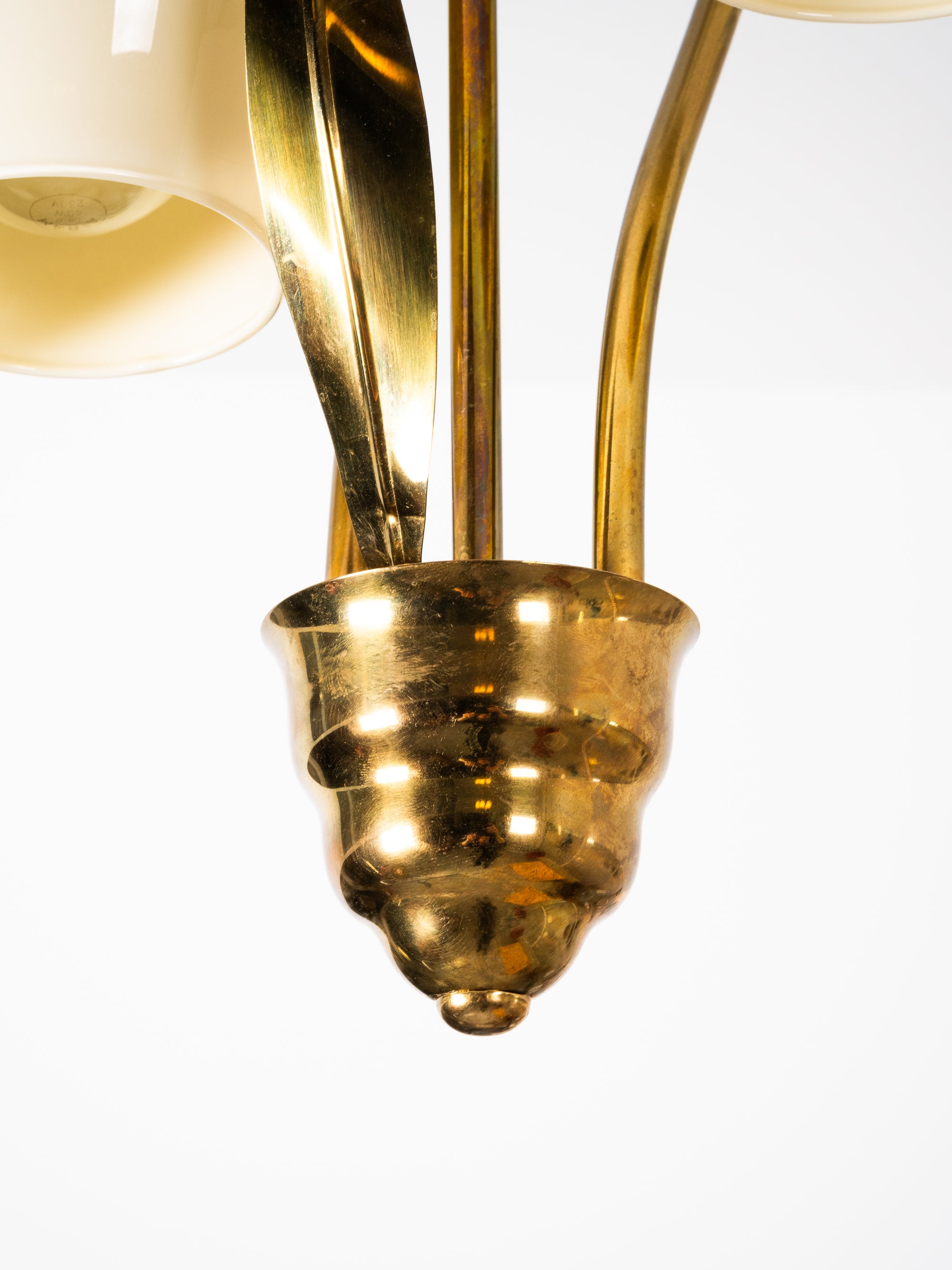 Mid-Century Brass and Opaline Glass Pendant, Finland, 1950s