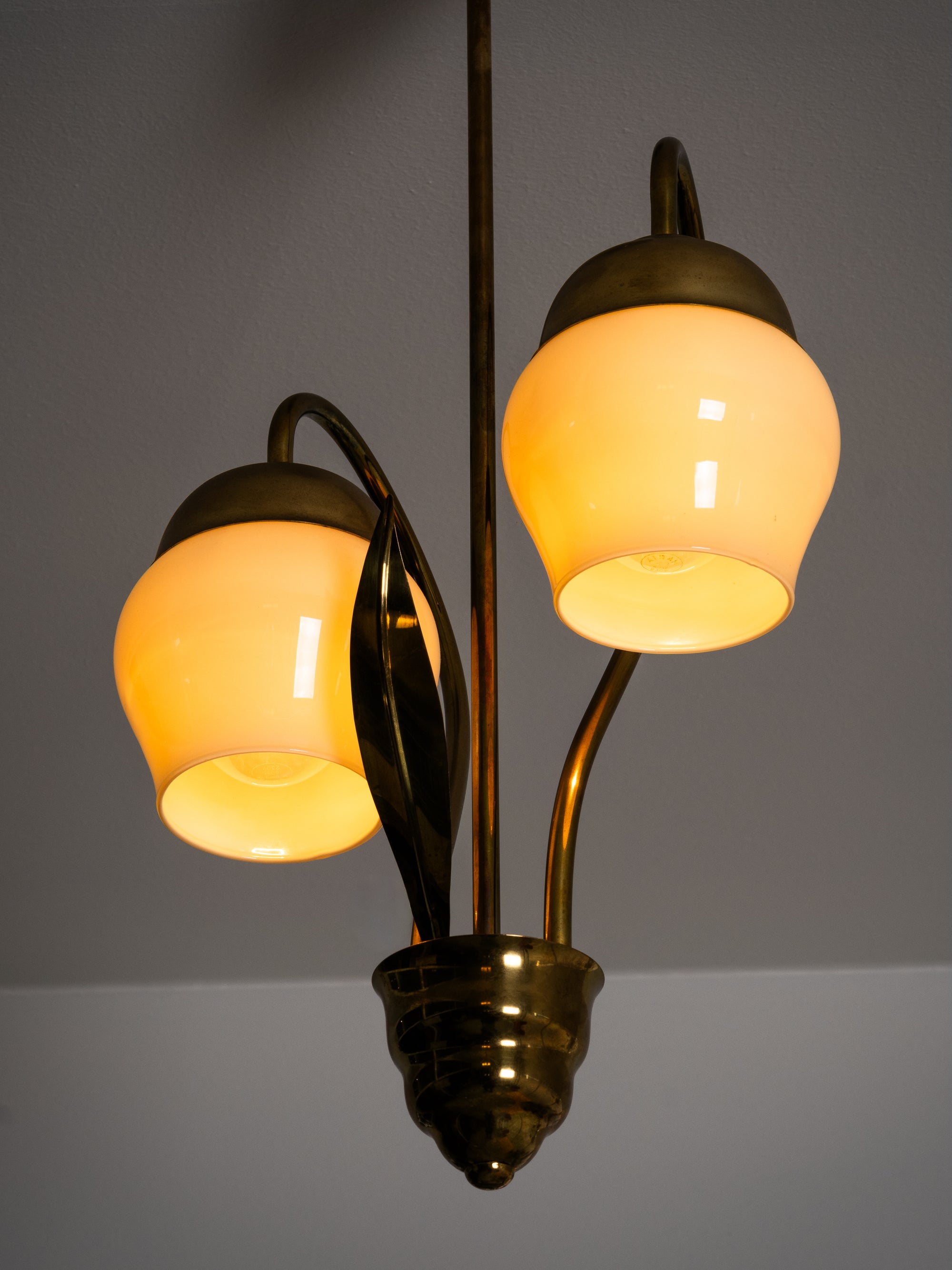 Mid-Century Brass and Opaline Glass Pendant, Finland, 1950s
