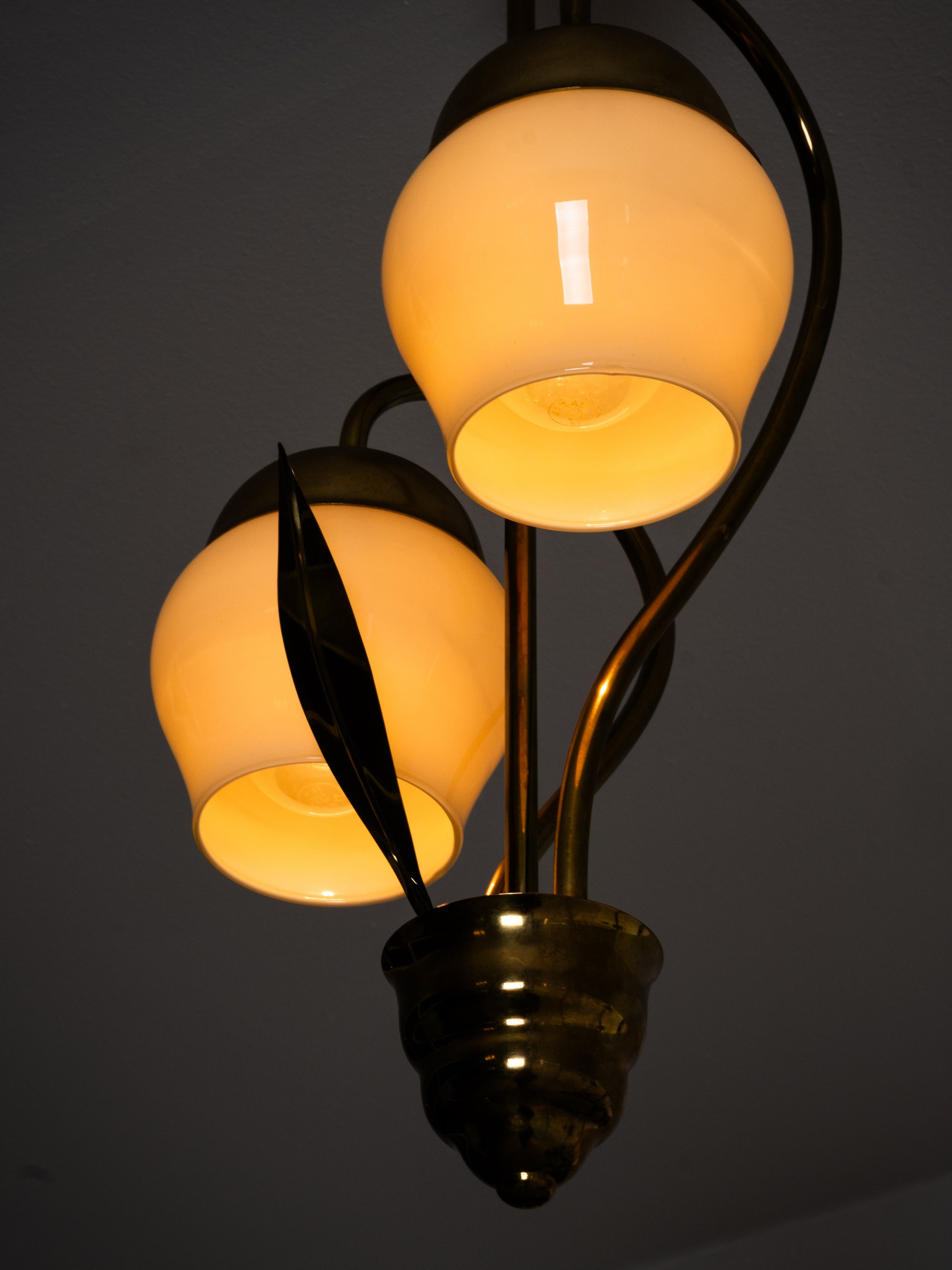 Mid-Century Brass and Opaline Glass Pendant, Finland, 1950s