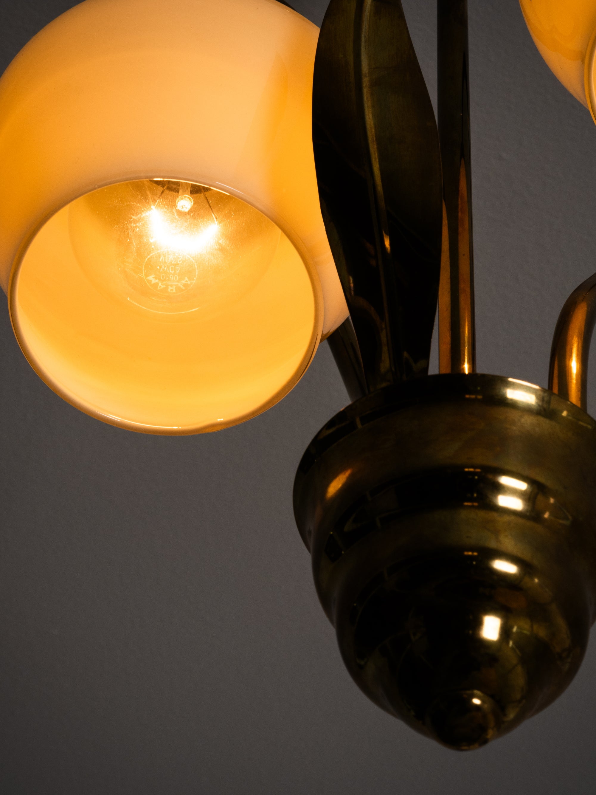 Mid-Century Brass and Opaline Glass Pendant, Finland, 1950s
