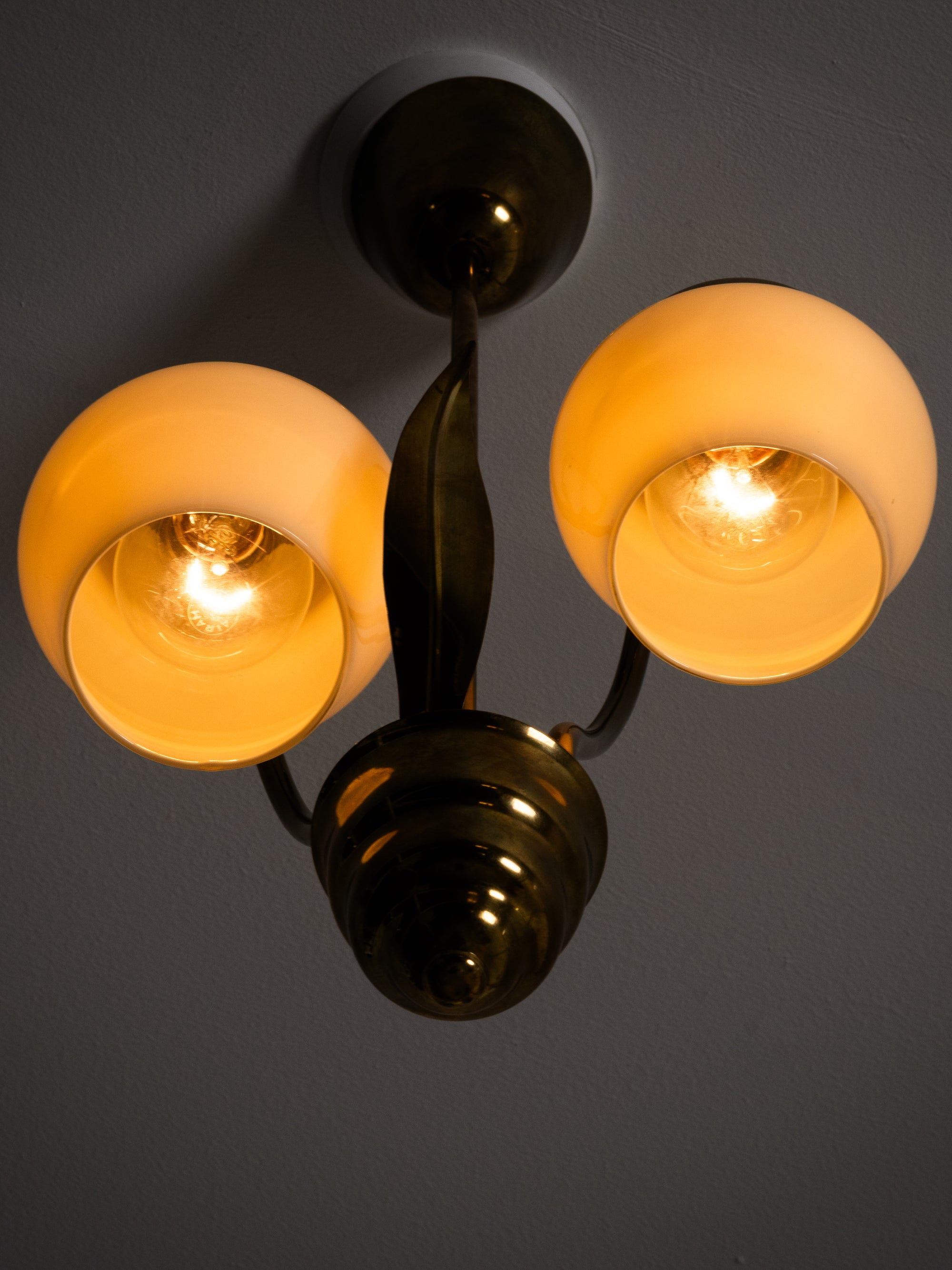 Mid-Century Brass and Opaline Glass Pendant, Finland, 1950s