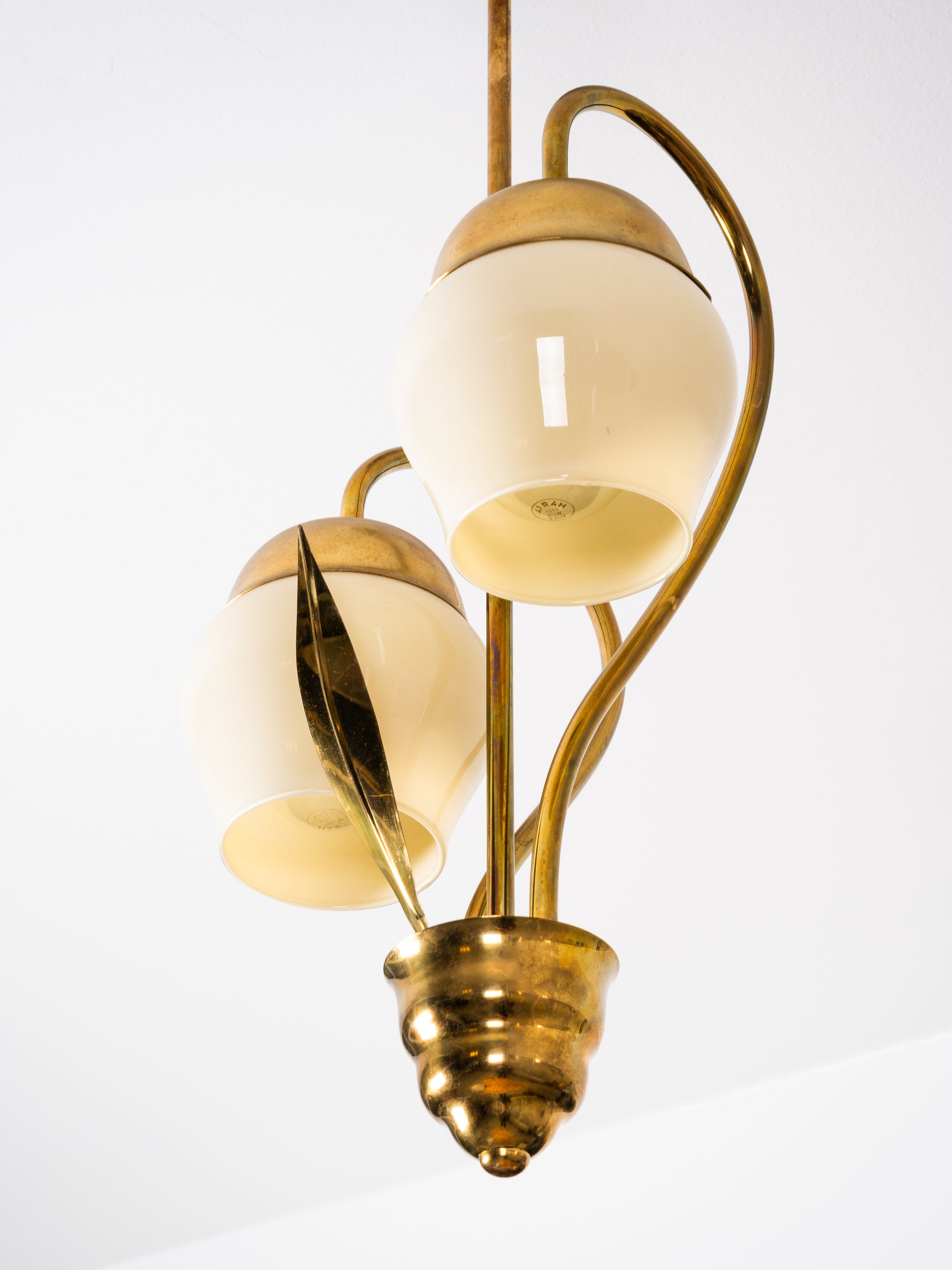 Mid-Century Brass and Opaline Glass Pendant, Finland, 1950s