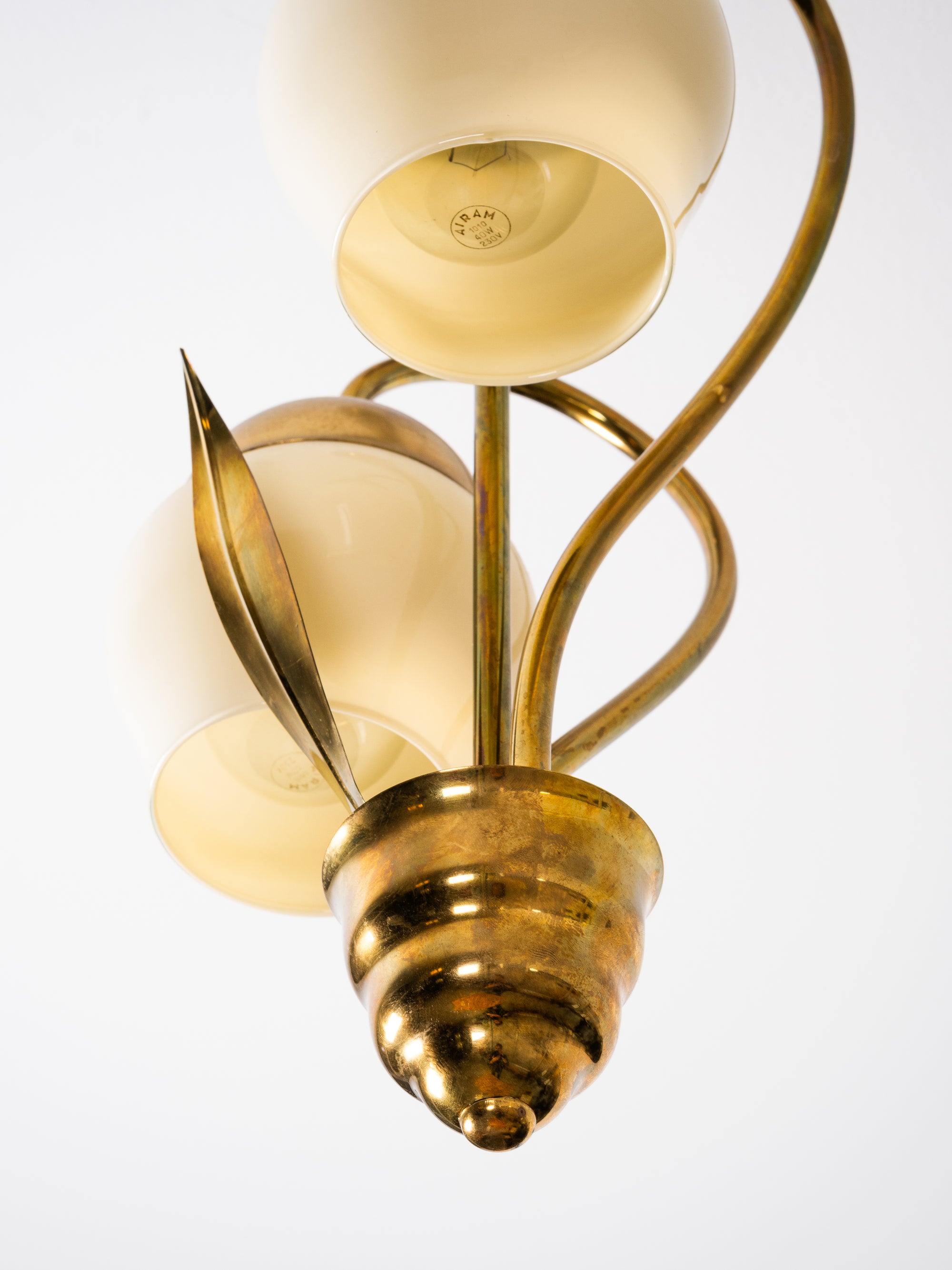 Mid-Century Brass and Opaline Glass Pendant, Finland, 1950s