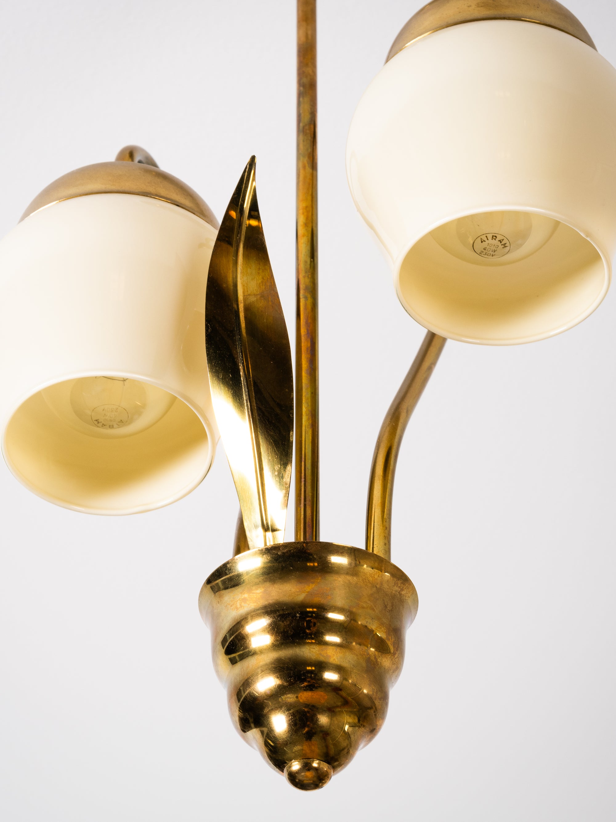 Mid-Century Brass and Opaline Glass Pendant, Finland, 1950s