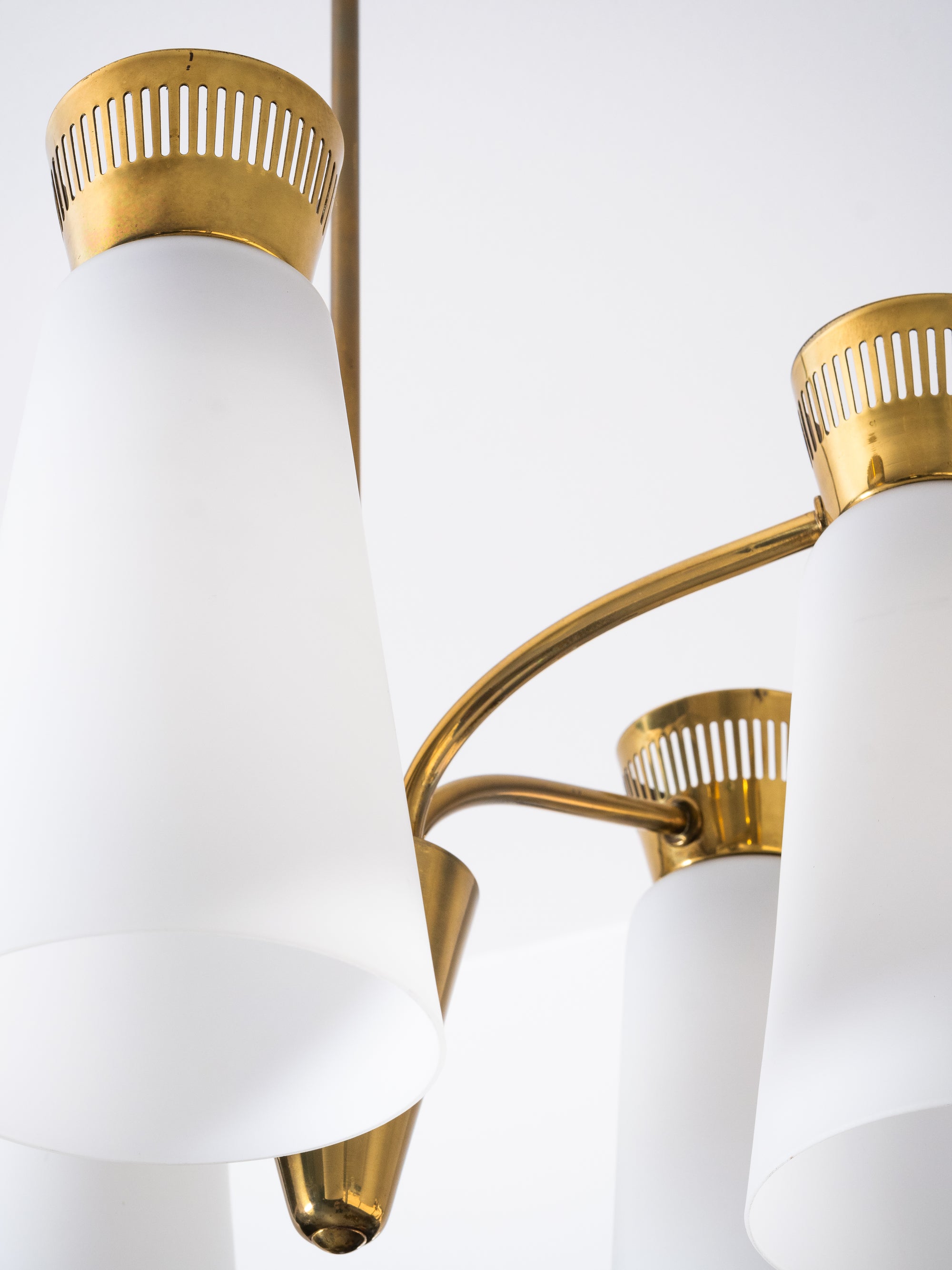 Mid-Century Model ER 103/5 Brass &amp; Opaline Glass Ceiling Lamp by Itsu, Finland