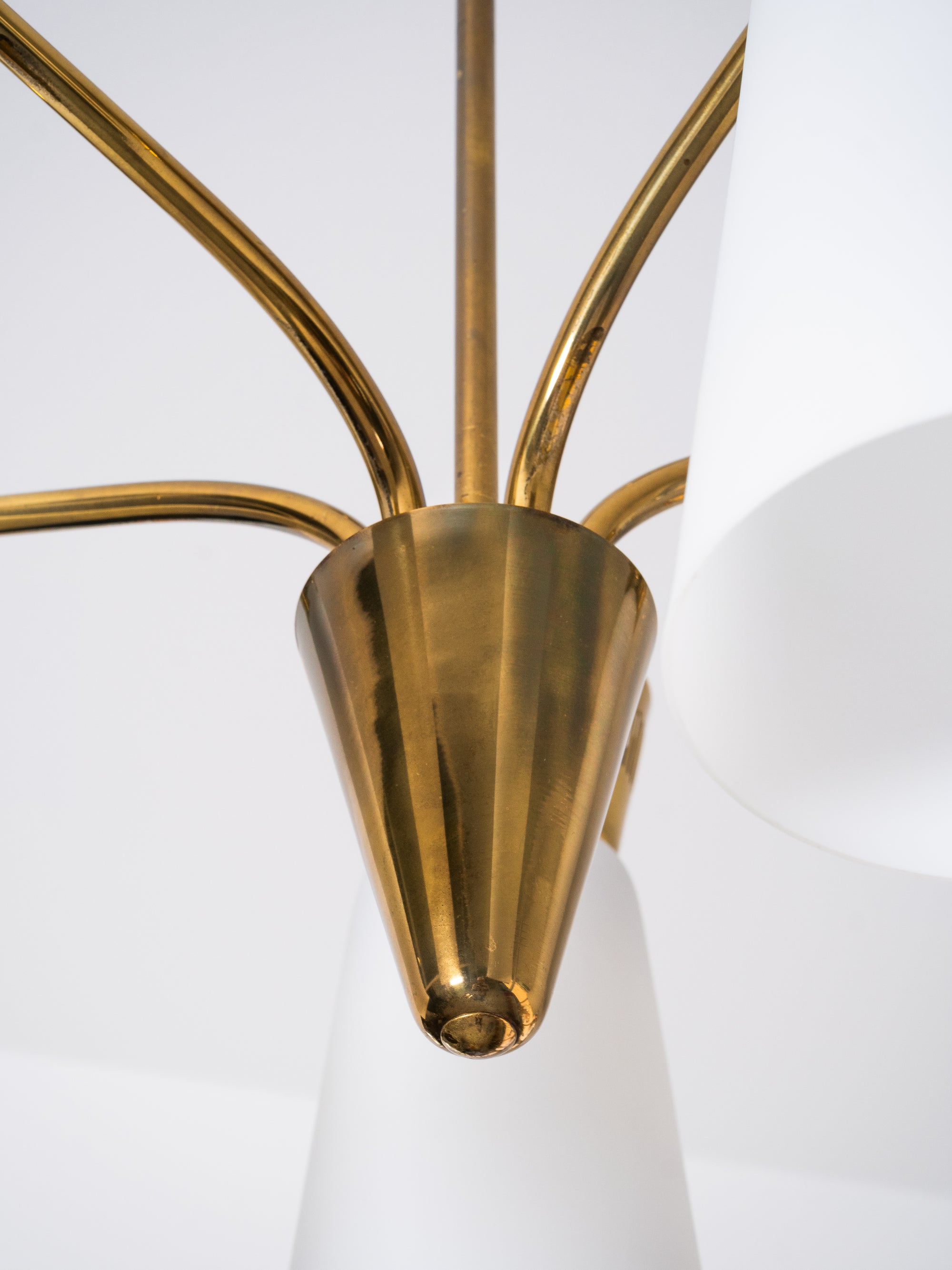 Mid-Century Model ER 103/5 Brass &amp; Opaline Glass Ceiling Lamp by Itsu, Finland