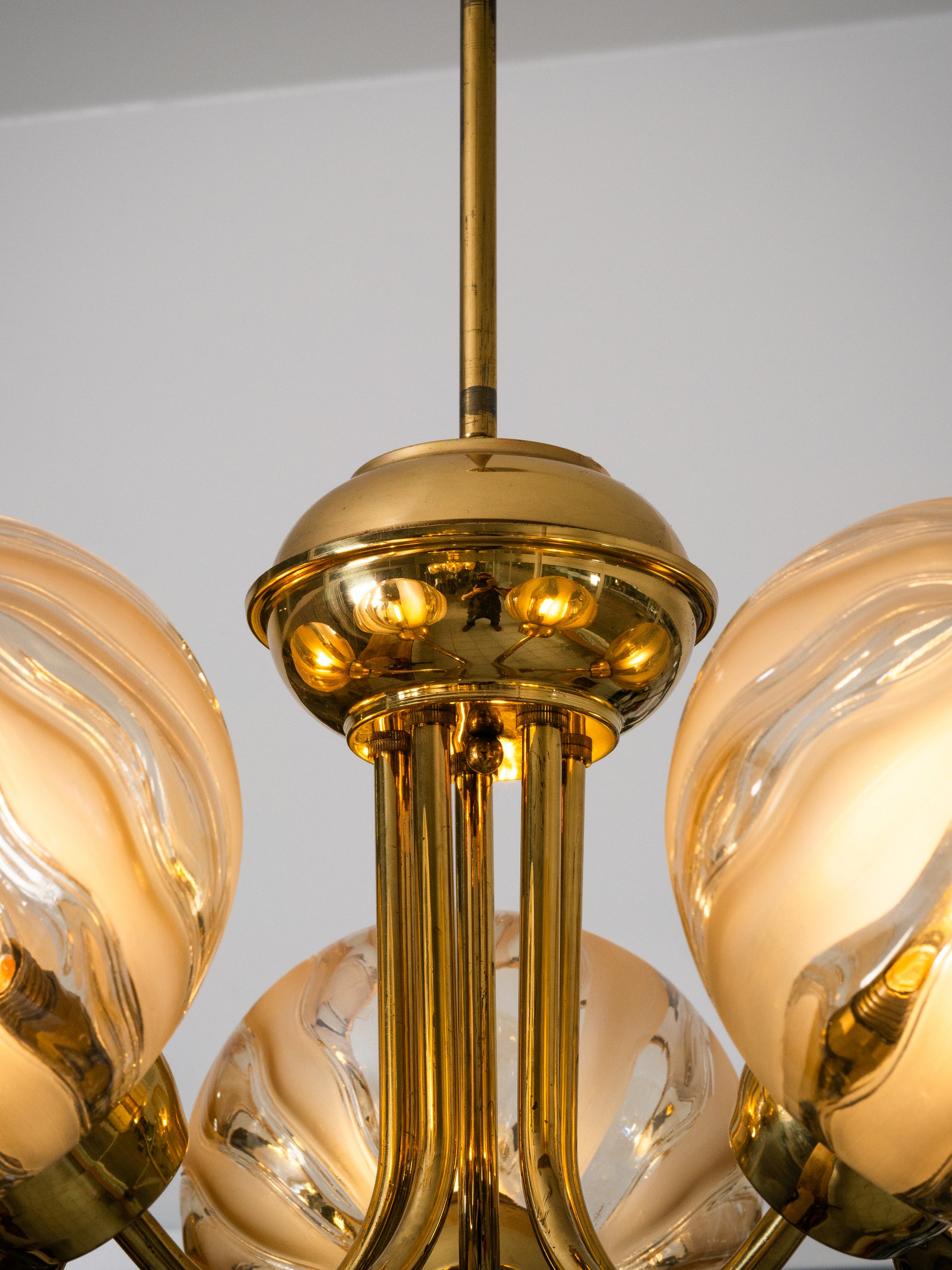 Pair of Brass &amp; Glass Model 76 Pendants by Hyval, Finland, 1960s