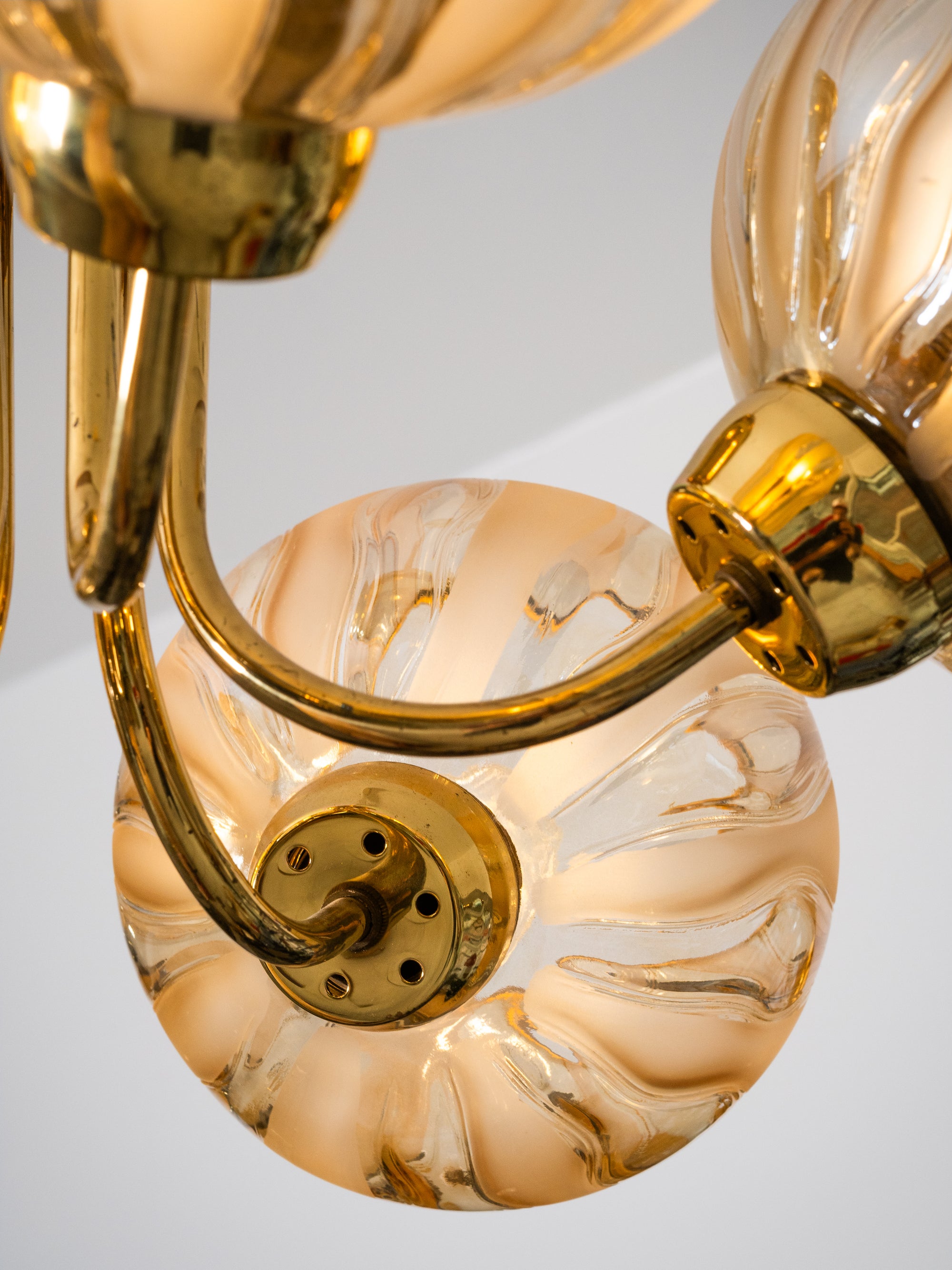 Pair of Brass &amp; Glass Model 76 Pendants by Hyval, Finland, 1960s