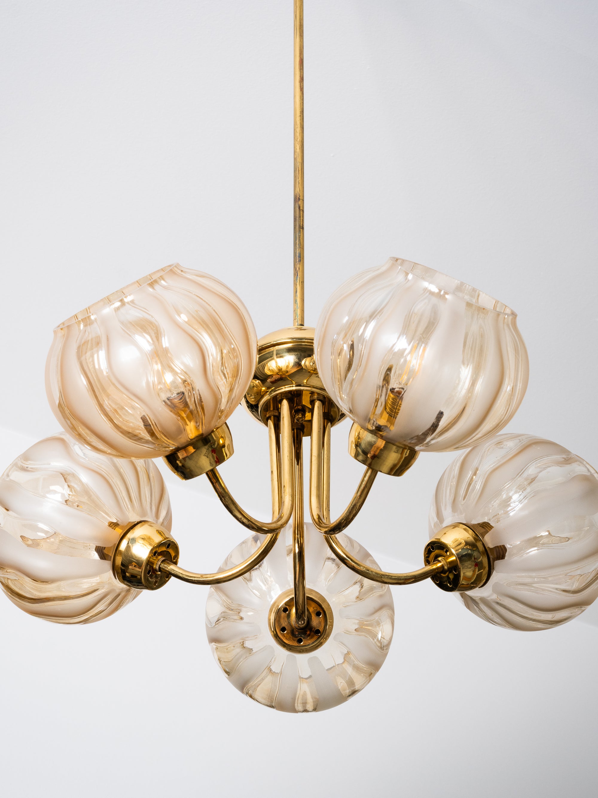 Pair of Brass &amp; Glass Model 76 Pendants by Hyval, Finland, 1960s