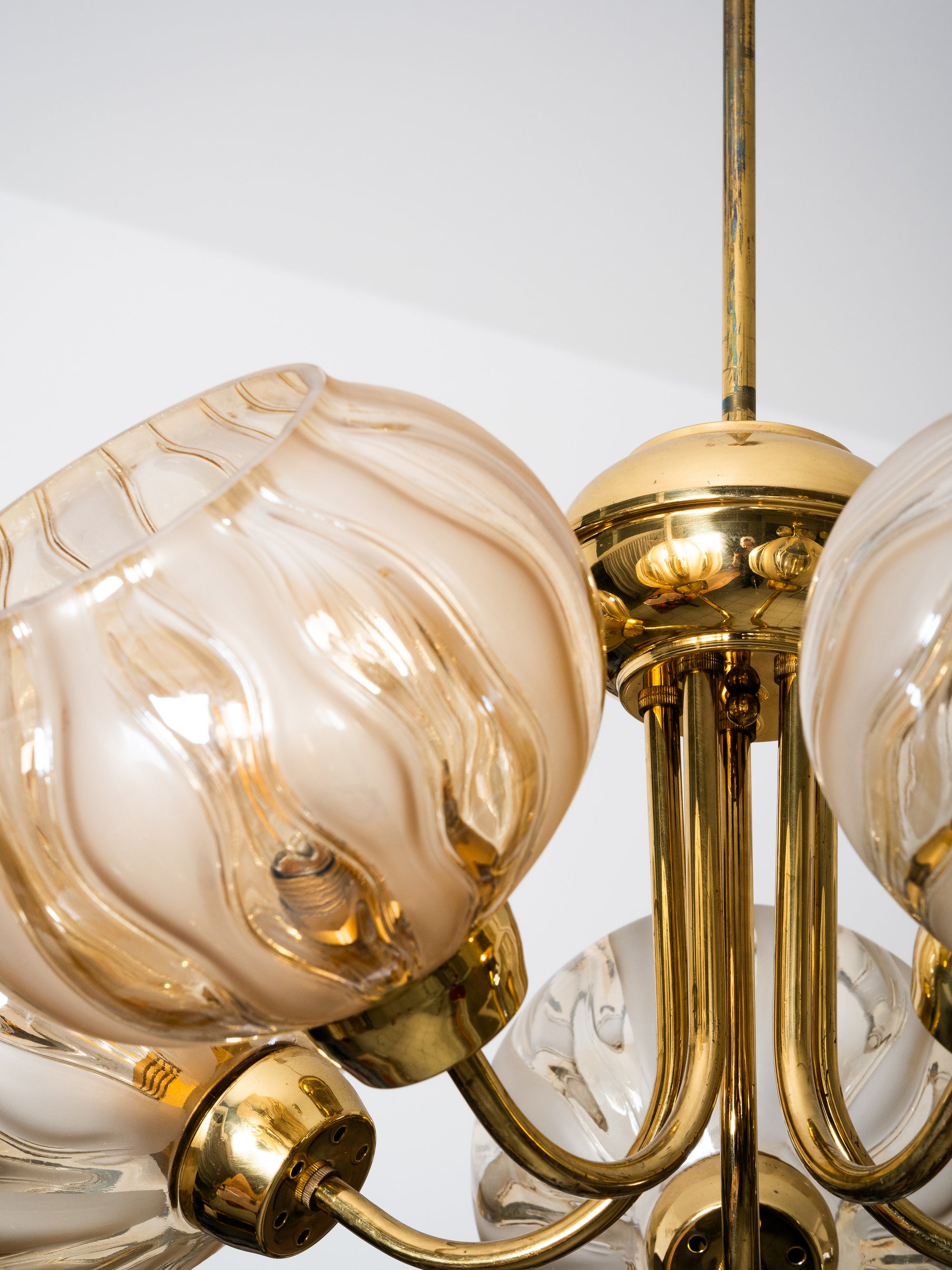 Pair of Brass &amp; Glass Model 76 Pendants by Hyval, Finland, 1960s