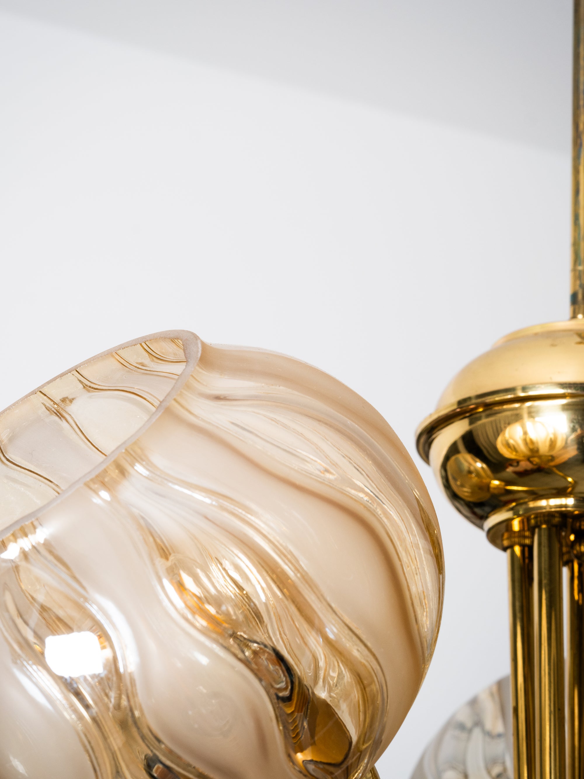 Pair of Brass &amp; Glass Model 76 Pendants by Hyval, Finland, 1960s