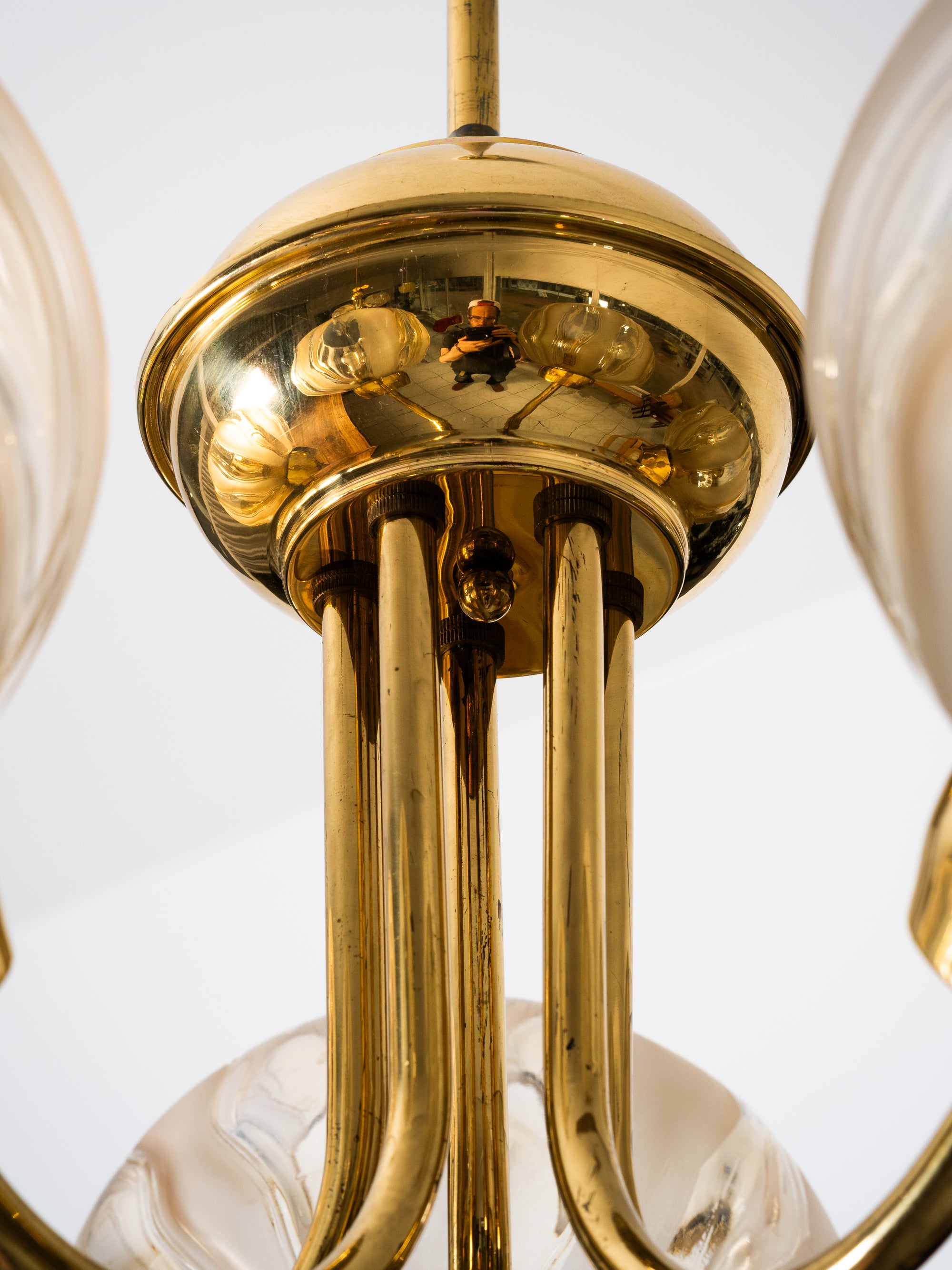 Pair of Brass &amp; Glass Model 76 Pendants by Hyval, Finland, 1960s