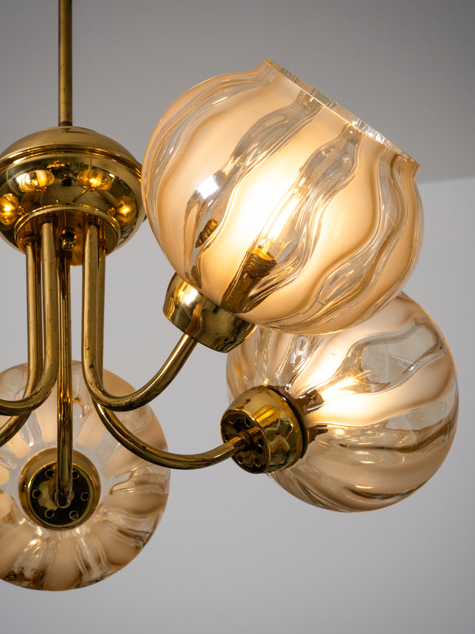 Pair of Brass &amp; Glass Model 76 Pendants by Hyval, Finland, 1960s