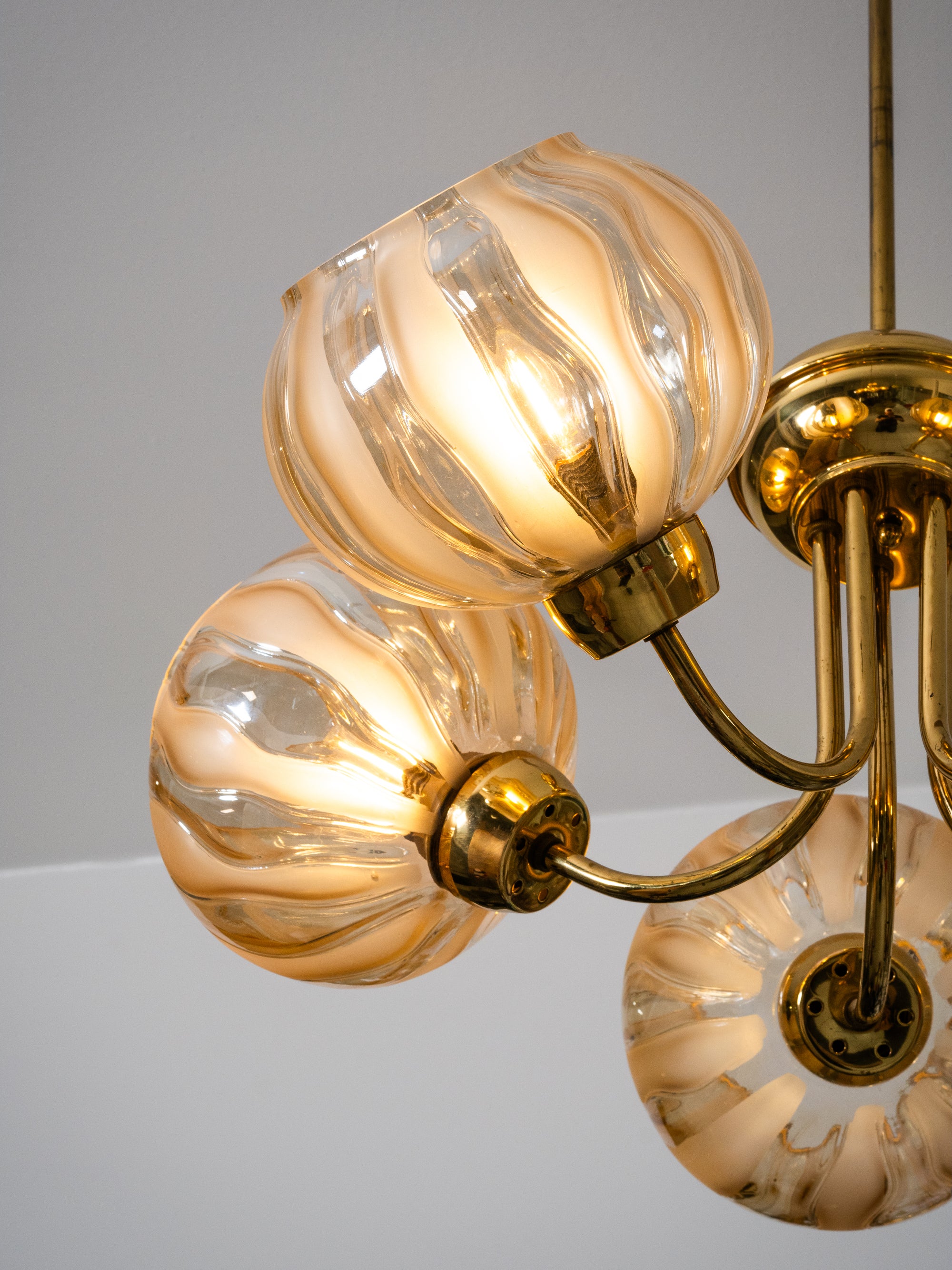 Pair of Brass &amp; Glass Model 76 Pendants by Hyval, Finland, 1960s