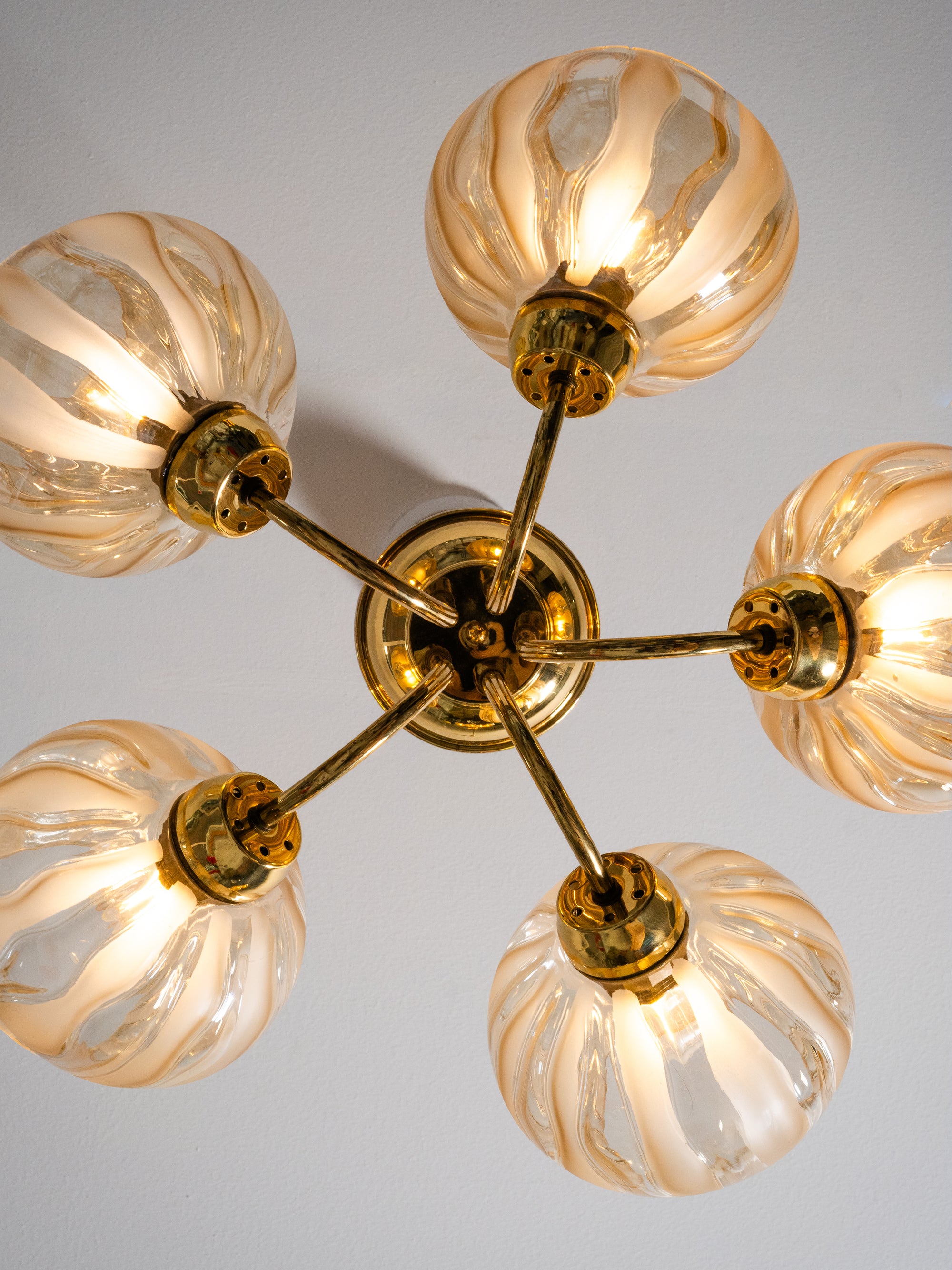 Pair of Brass &amp; Glass Model 76 Pendants by Hyval, Finland, 1960s