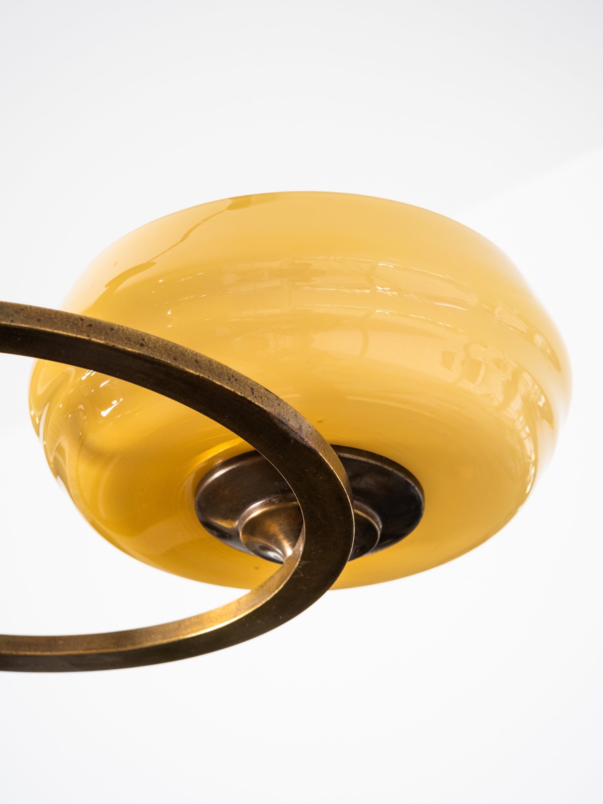 Swedish Grace Oxidised Brass &amp; Amber Glass Pendant Chandelier, 1930s
