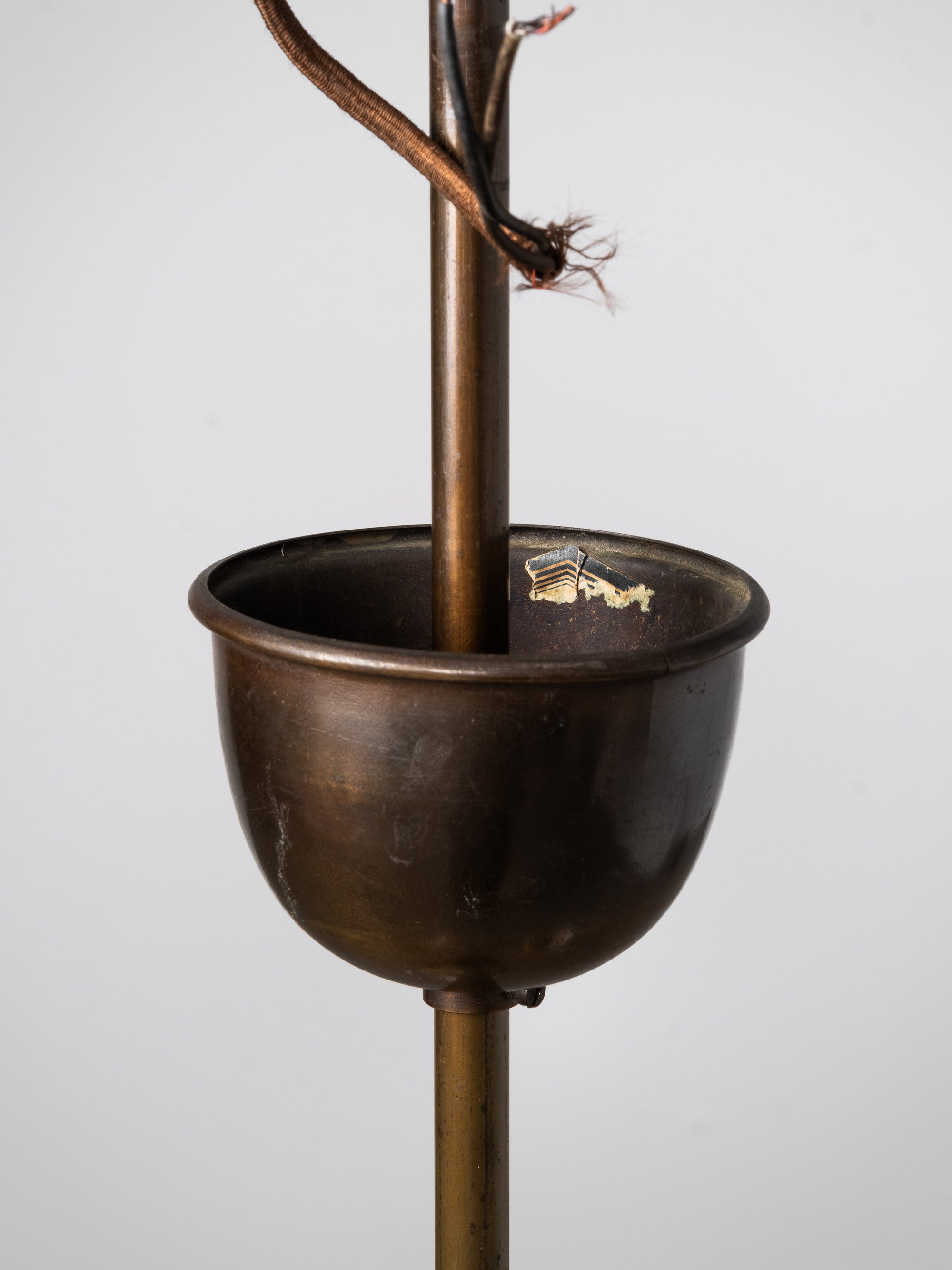 Swedish Grace Oxidised Brass &amp; Amber Glass Pendant Chandelier, 1930s