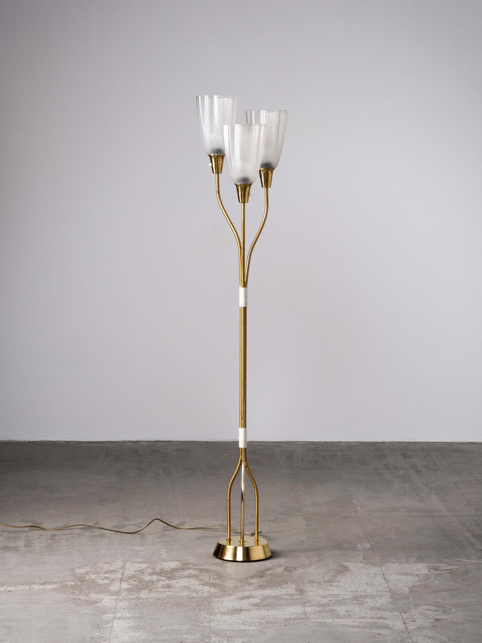 Mid-Century Modern Brass &amp; Frosted Glass Floor Lamp, Sweden, 1950s