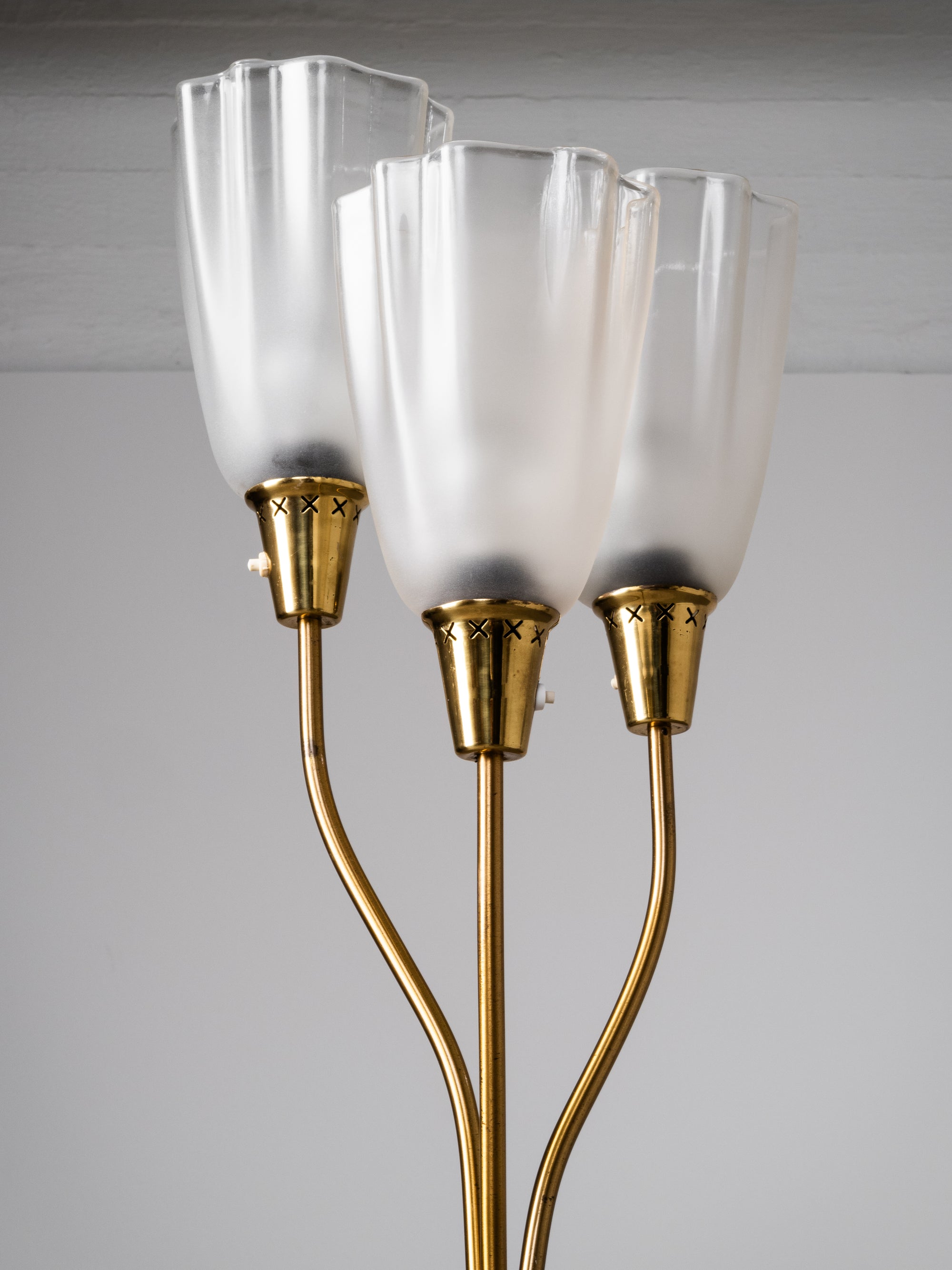 Mid-Century Modern Brass &amp; Frosted Glass Floor Lamp, Sweden, 1950s