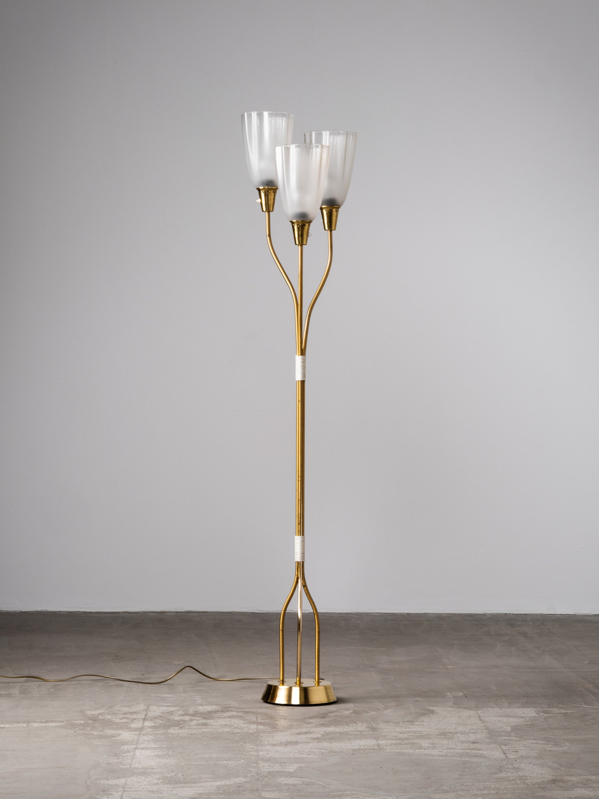 Mid-Century Modern Brass &amp; Frosted Glass Floor Lamp, Sweden, 1950s