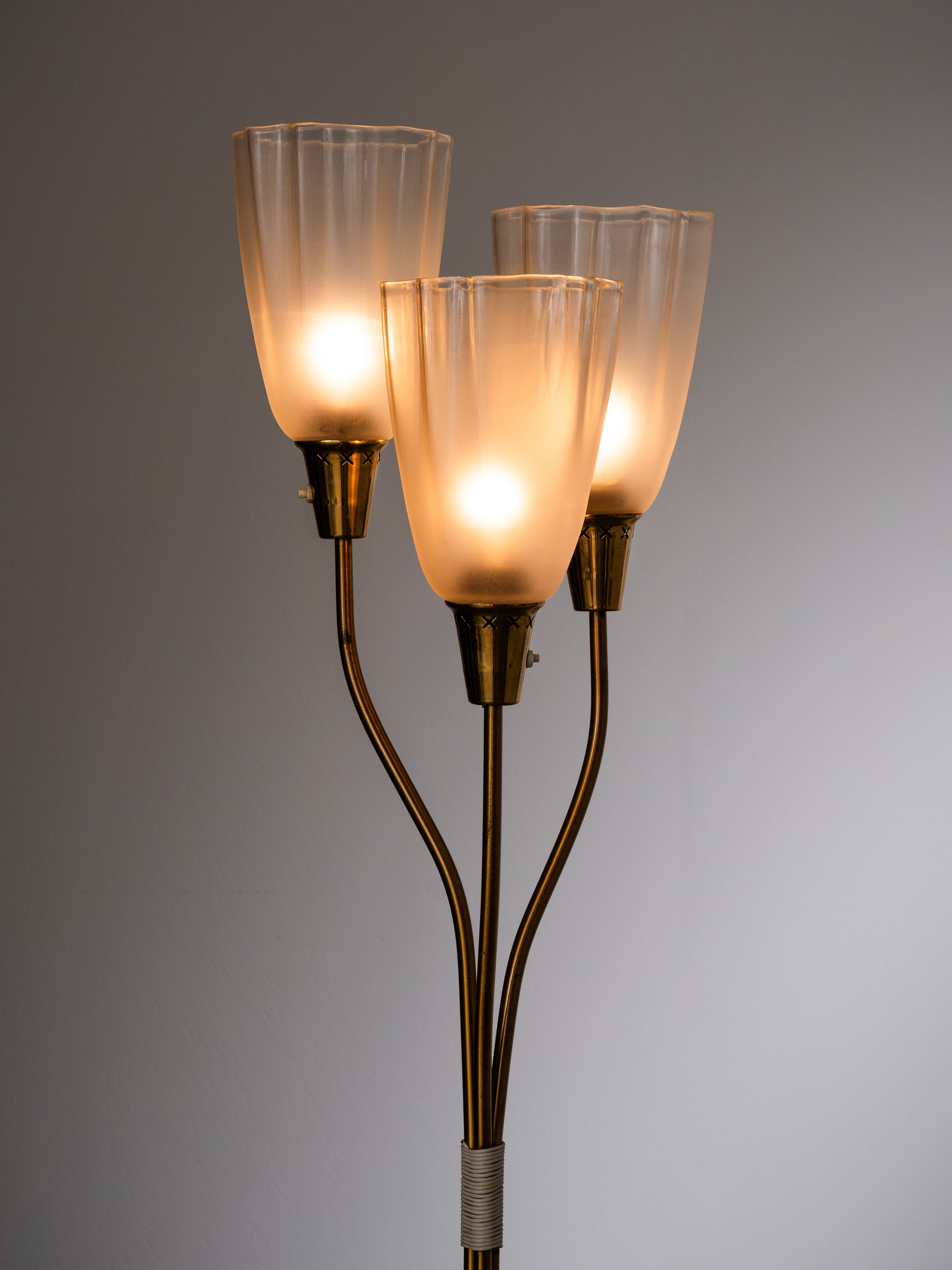 Mid-Century Modern Brass &amp; Frosted Glass Floor Lamp, Sweden, 1950s