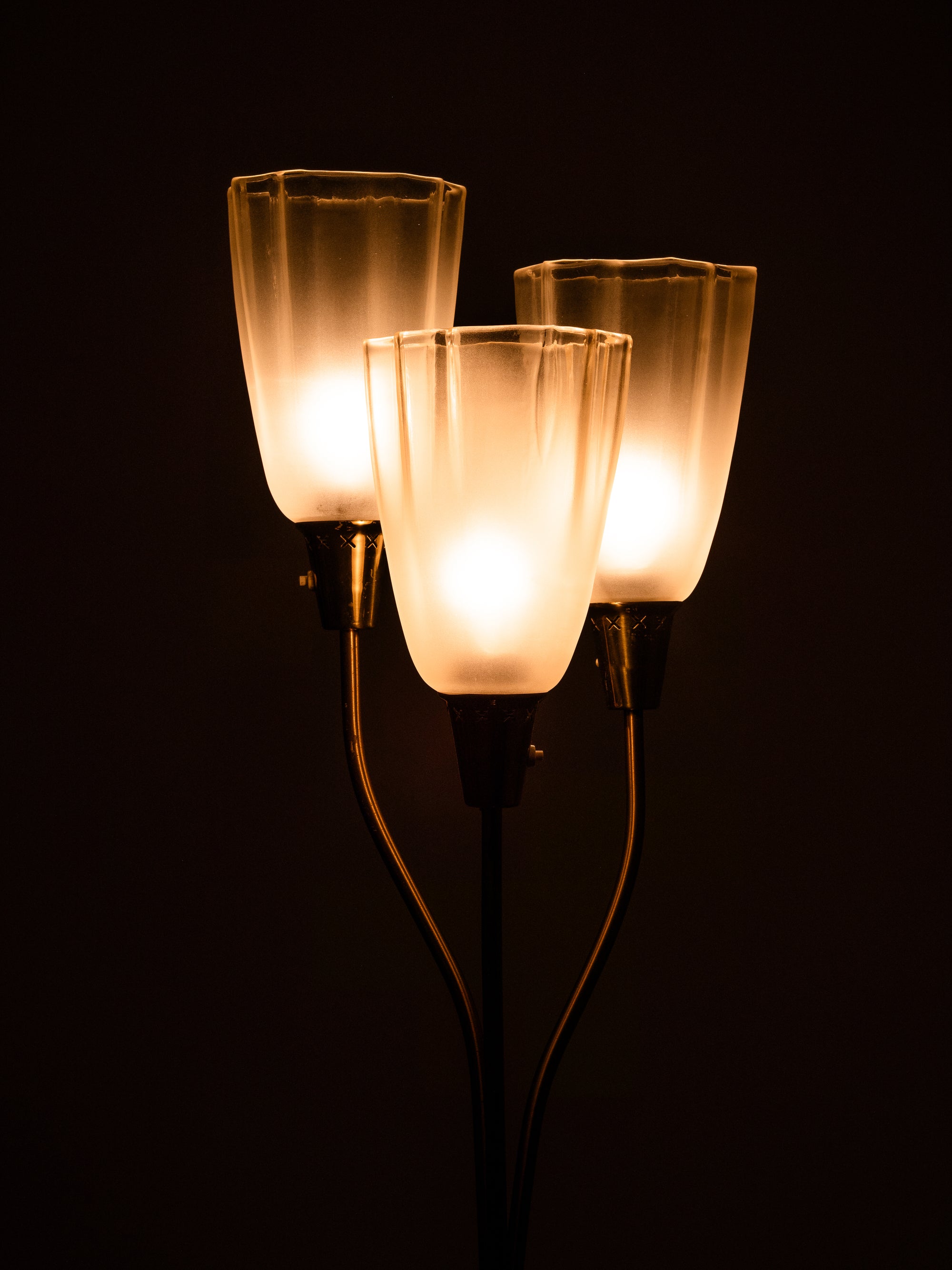 Mid-Century Modern Brass &amp; Frosted Glass Floor Lamp, Sweden, 1950s