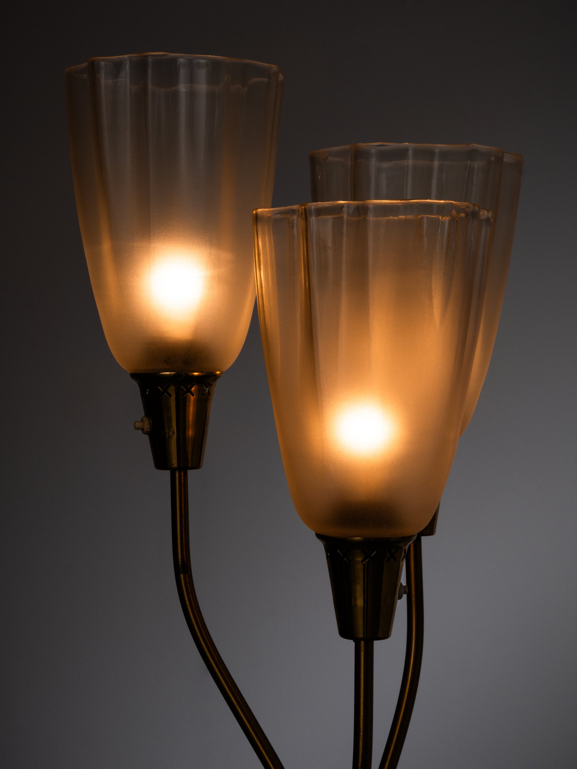 Mid-Century Modern Brass &amp; Frosted Glass Floor Lamp, Sweden, 1950s
