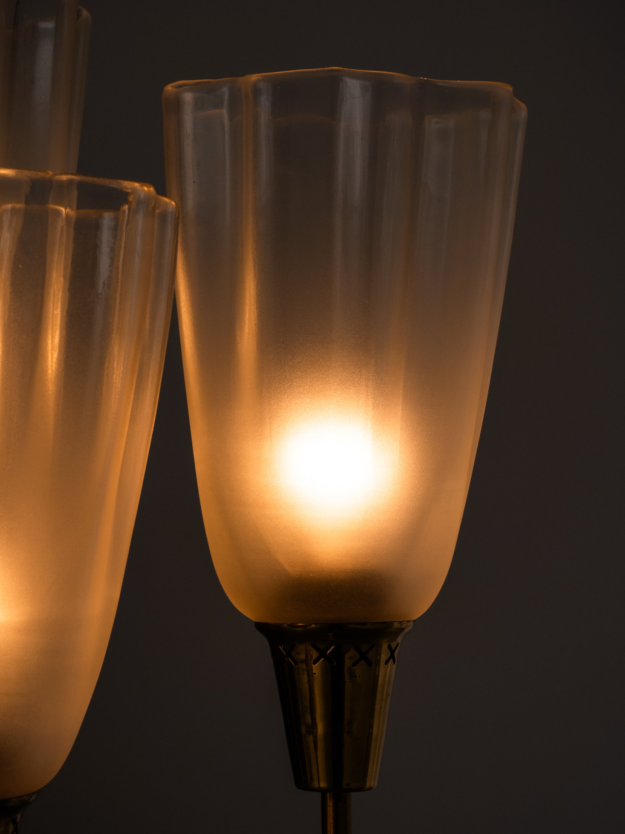 Mid-Century Modern Brass &amp; Frosted Glass Floor Lamp, Sweden, 1950s