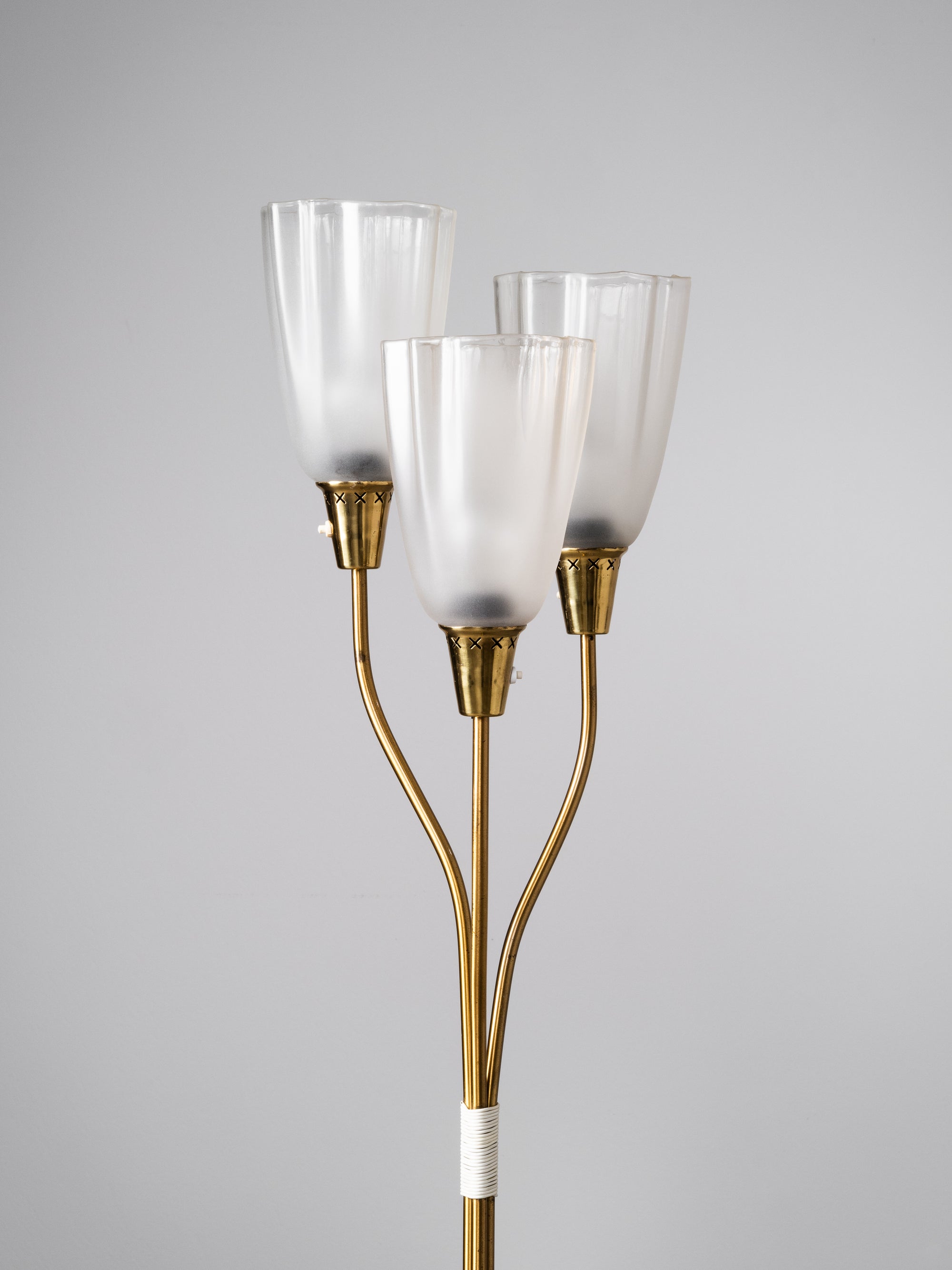 Mid-Century Modern Brass &amp; Frosted Glass Floor Lamp, Sweden, 1950s