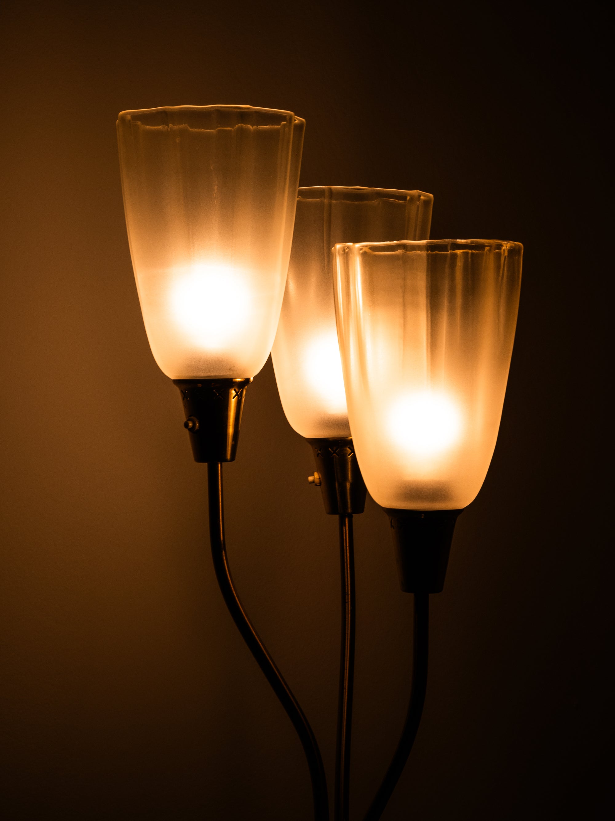 Mid-Century Modern Brass &amp; Frosted Glass Floor Lamp, Sweden, 1950s