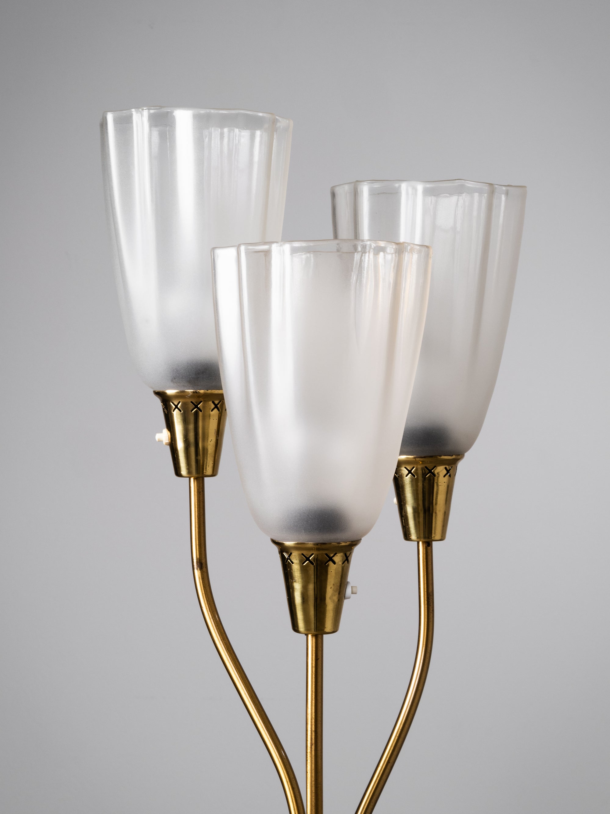 Mid-Century Modern Brass &amp; Frosted Glass Floor Lamp, Sweden, 1950s