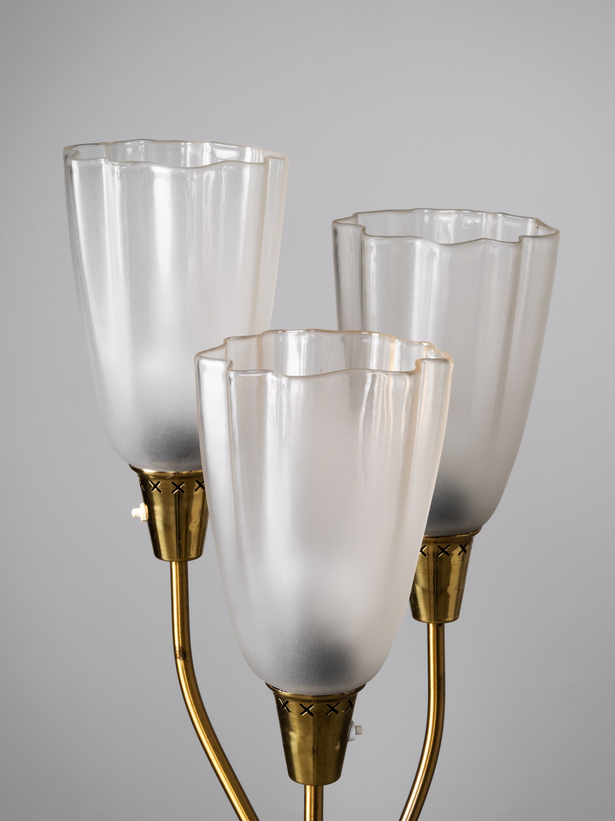 Mid-Century Modern Brass &amp; Frosted Glass Floor Lamp, Sweden, 1950s