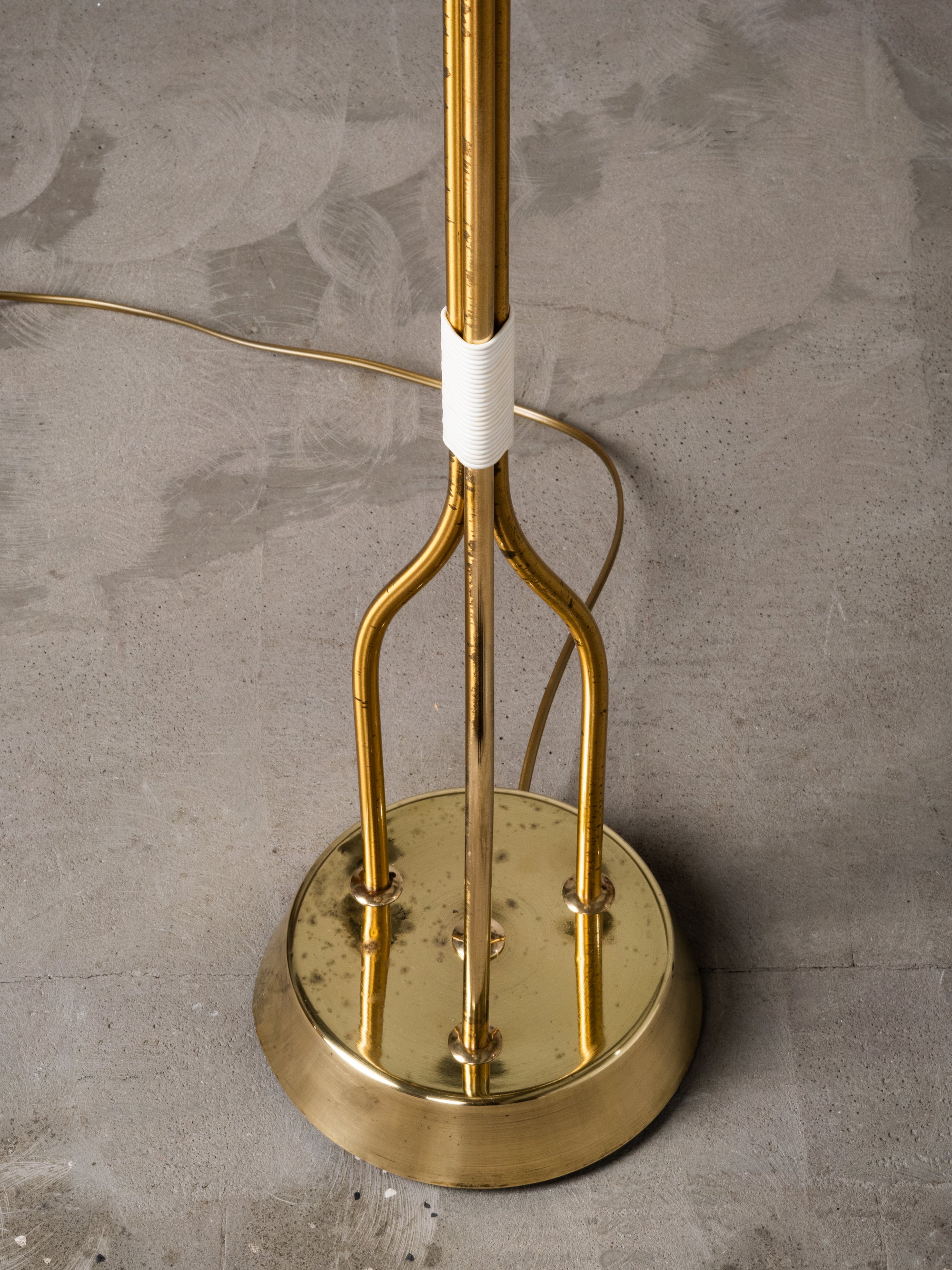 Mid-Century Modern Brass &amp; Frosted Glass Floor Lamp, Sweden, 1950s