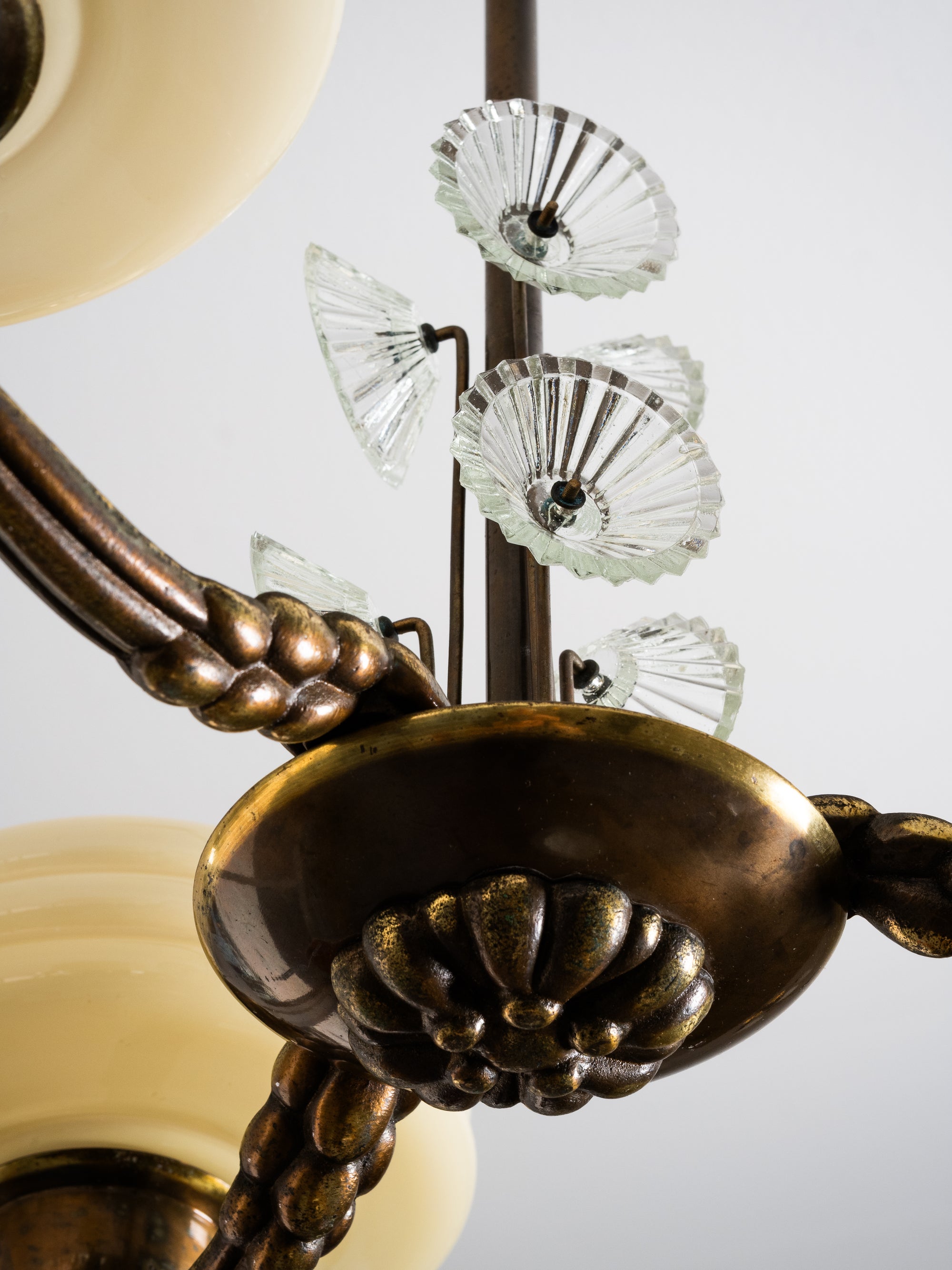 Art Deco Chandelier with Glass Floral Details, Lisa Johansson-Pape, Orno, 1940s